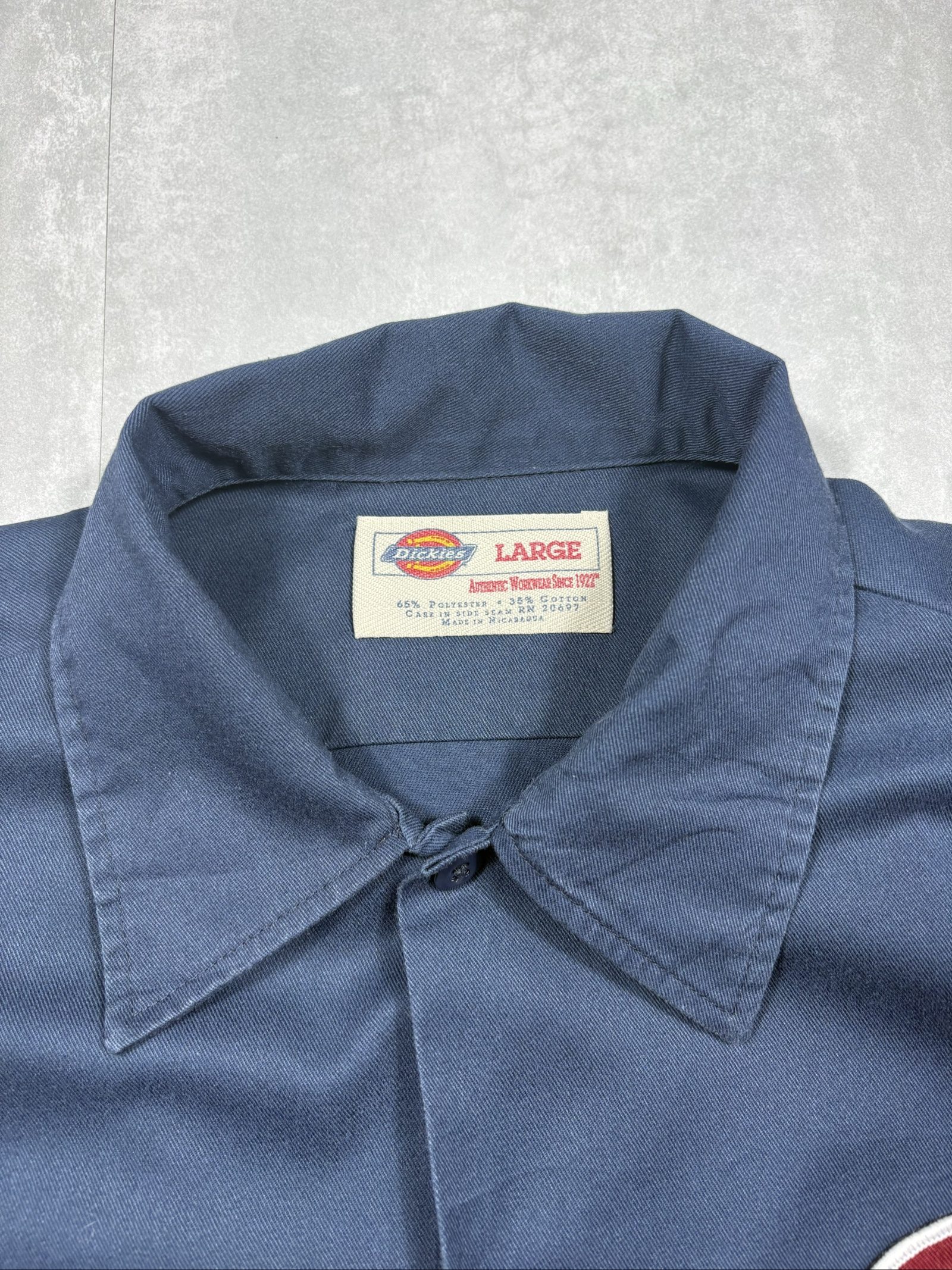 Dickies Navy Work Short Sleeve Shirt L Embroidered Logo image 4