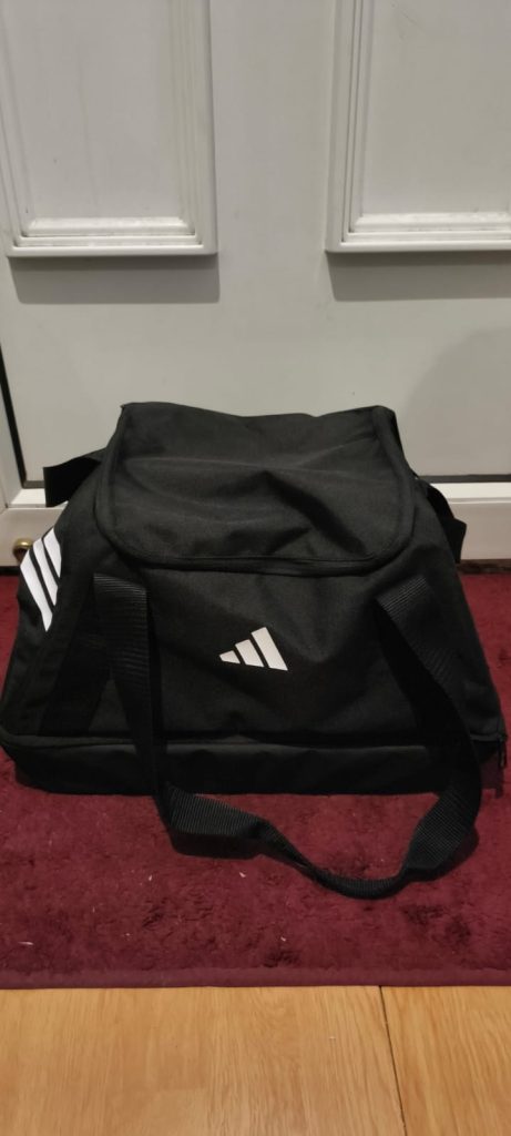 Adidas Black & White Sports Duffle Bag Large with Striped Design
