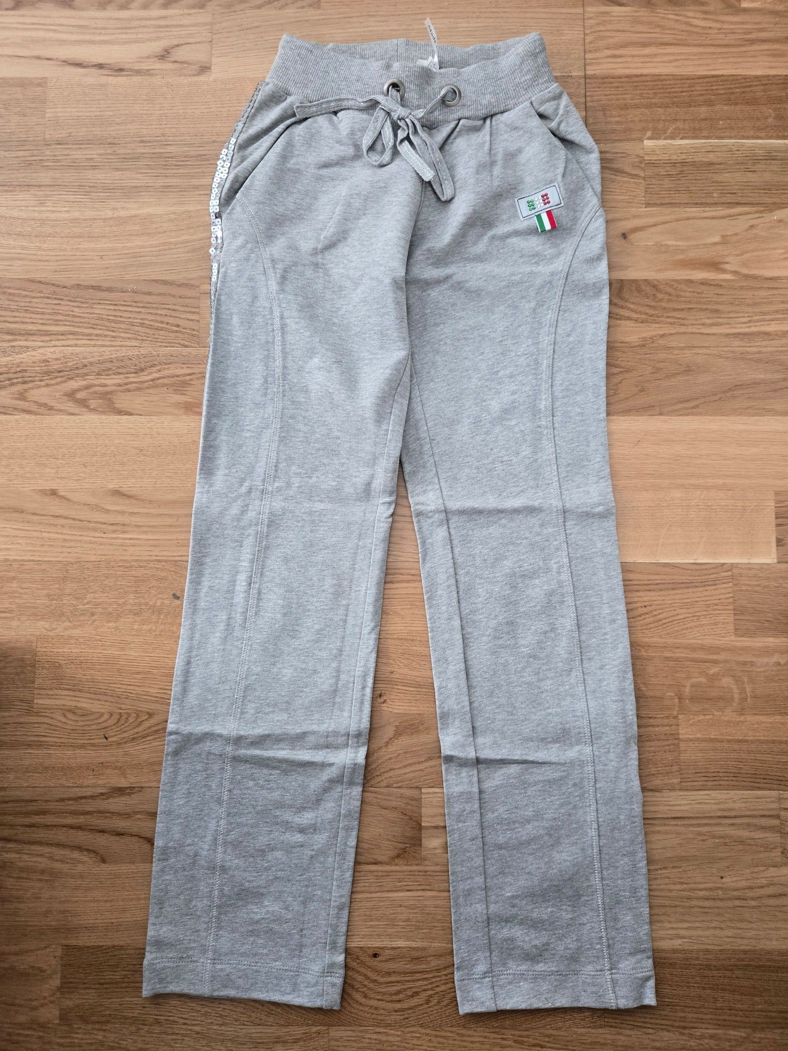 Monnalisa Girls Grey Sequin Side Stripe Sweatpants 10Y NWT