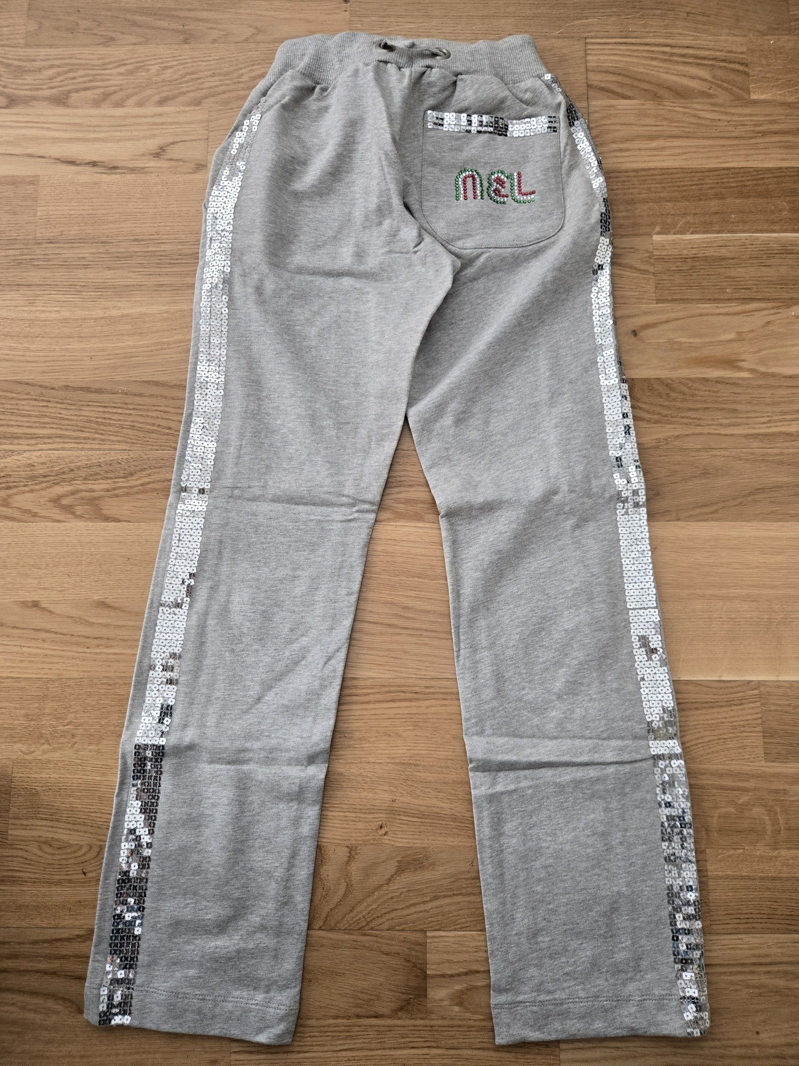 Monnalisa Girls Grey Sequin Side Stripe Sweatpants 10Y NWT image 2