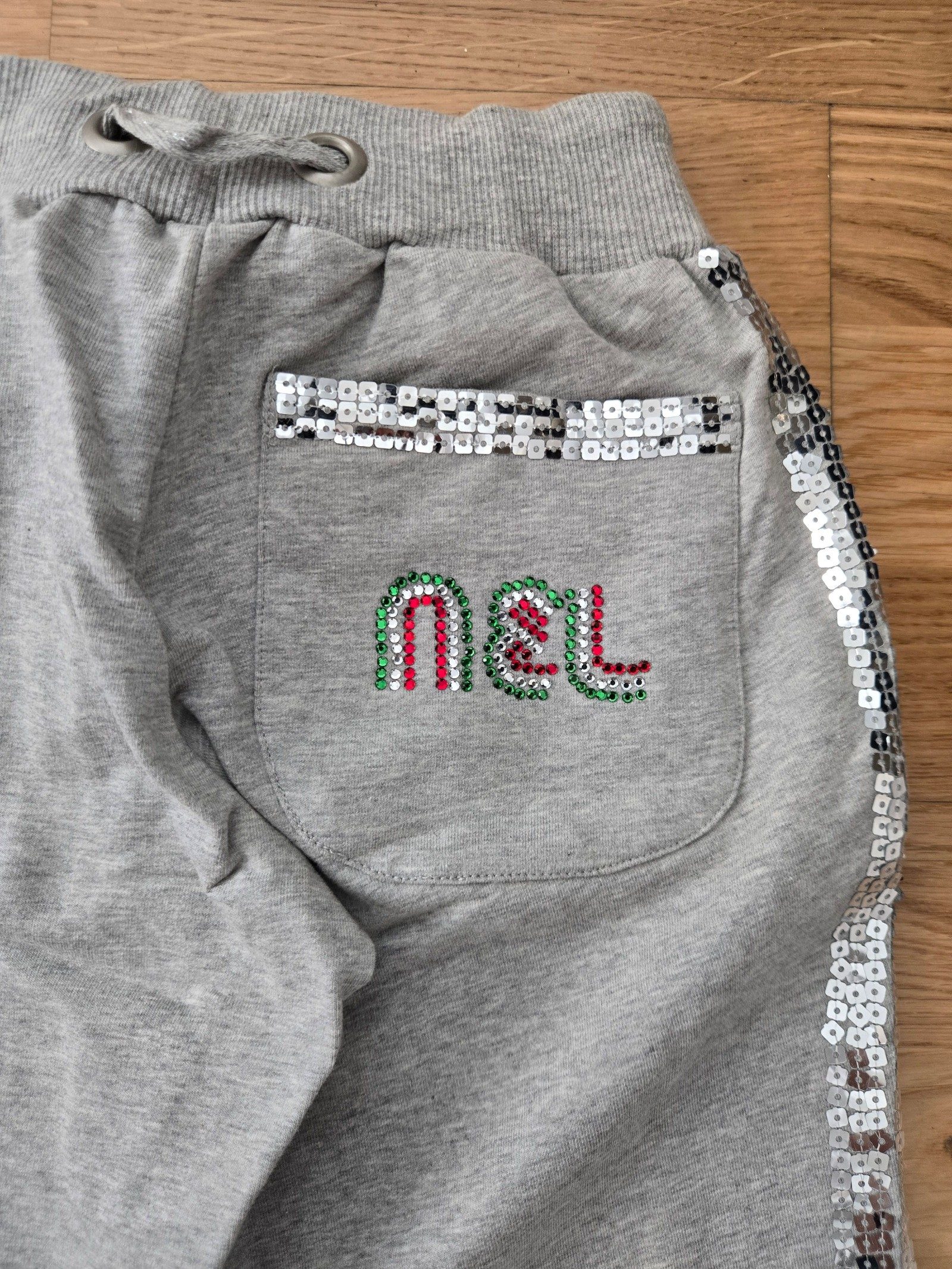 Monnalisa Girls Grey Sequin Side Stripe Sweatpants 10Y NWT image 5