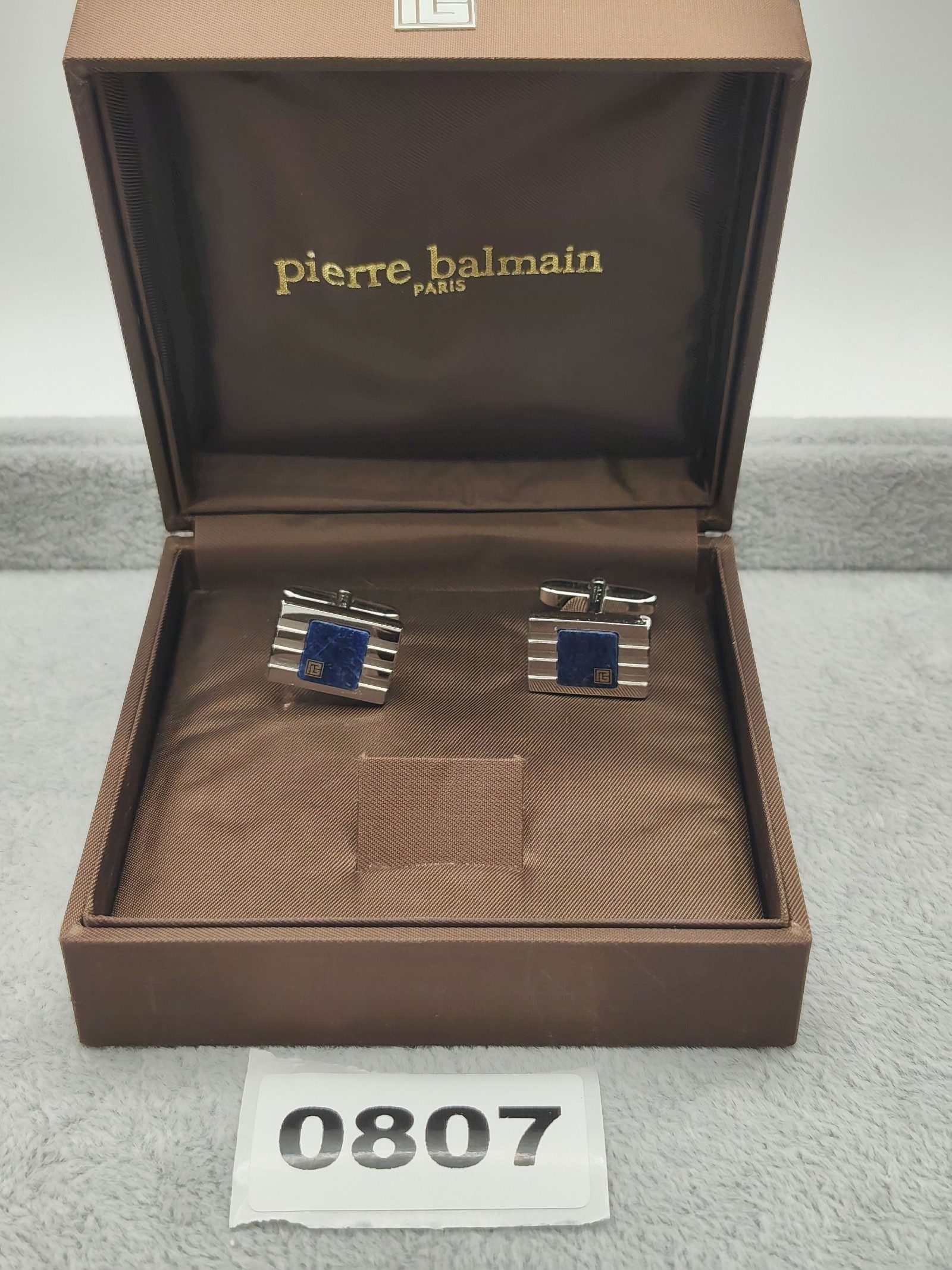 Pierre Balmain Silver & Blue Men's Cufflinks with Original Box