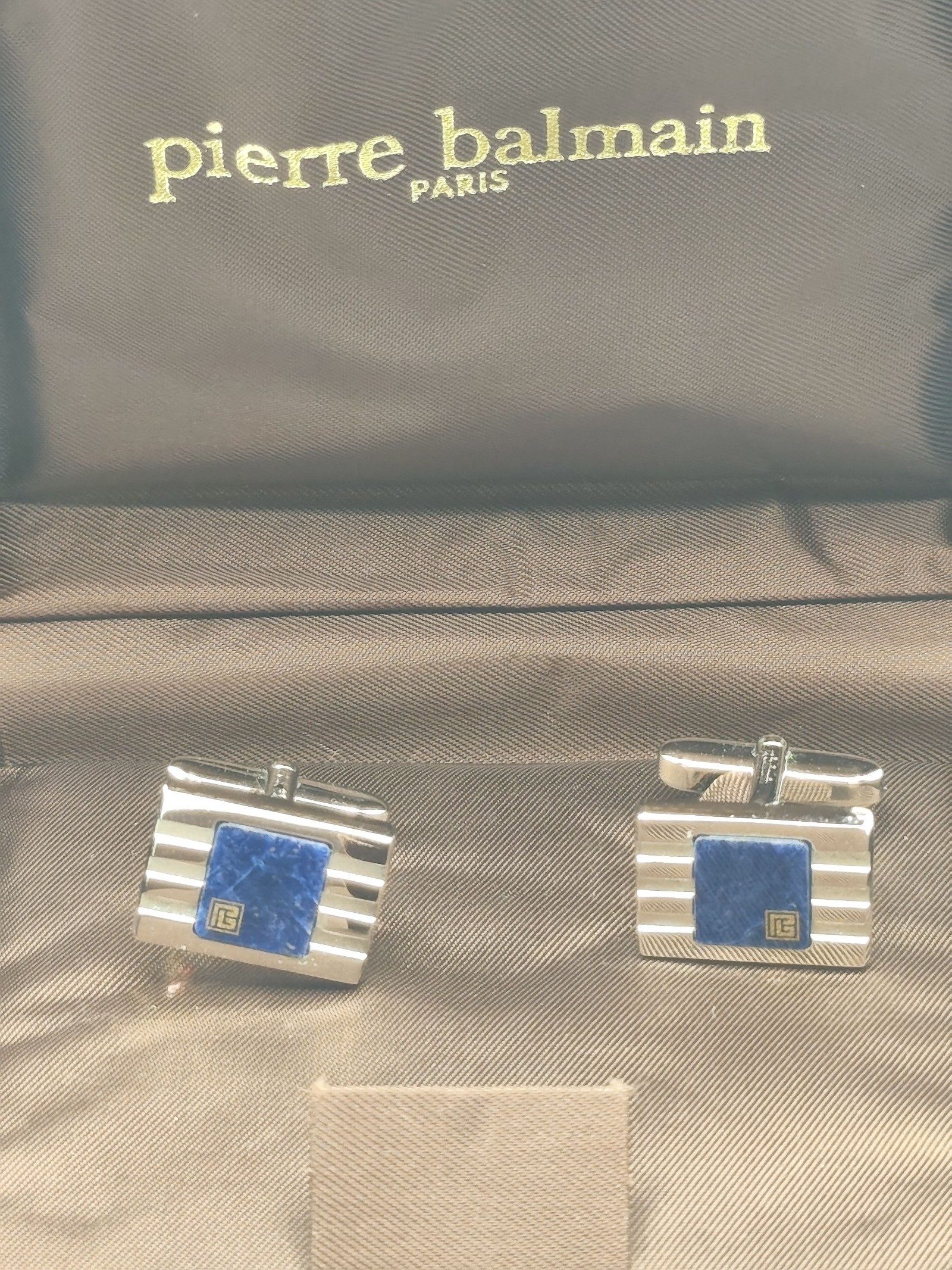 Pierre Balmain Silver & Blue Men's Cufflinks with Original Box image 2