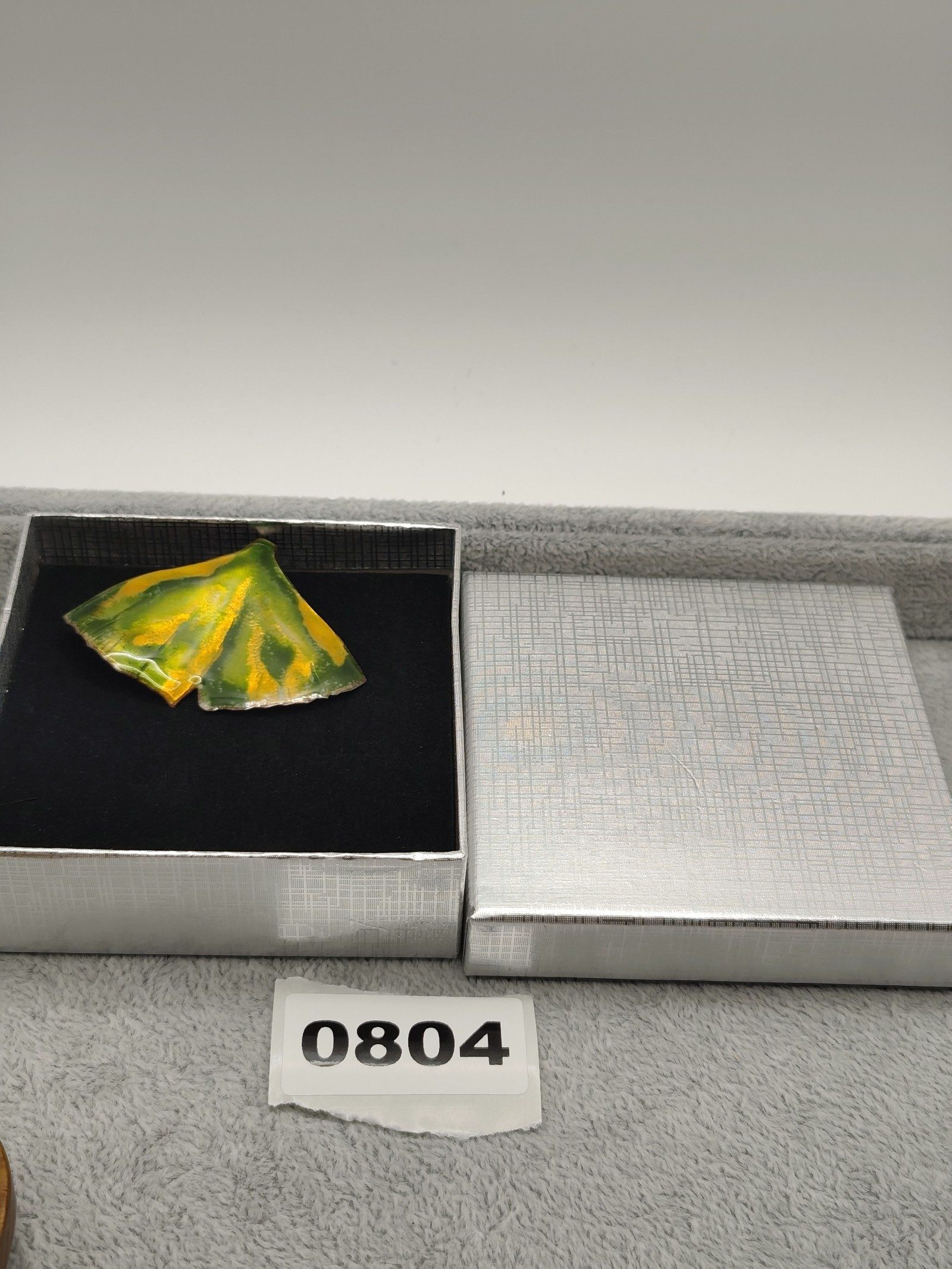 Vintage Green & Yellow Enamel Leaf Brooch Pin