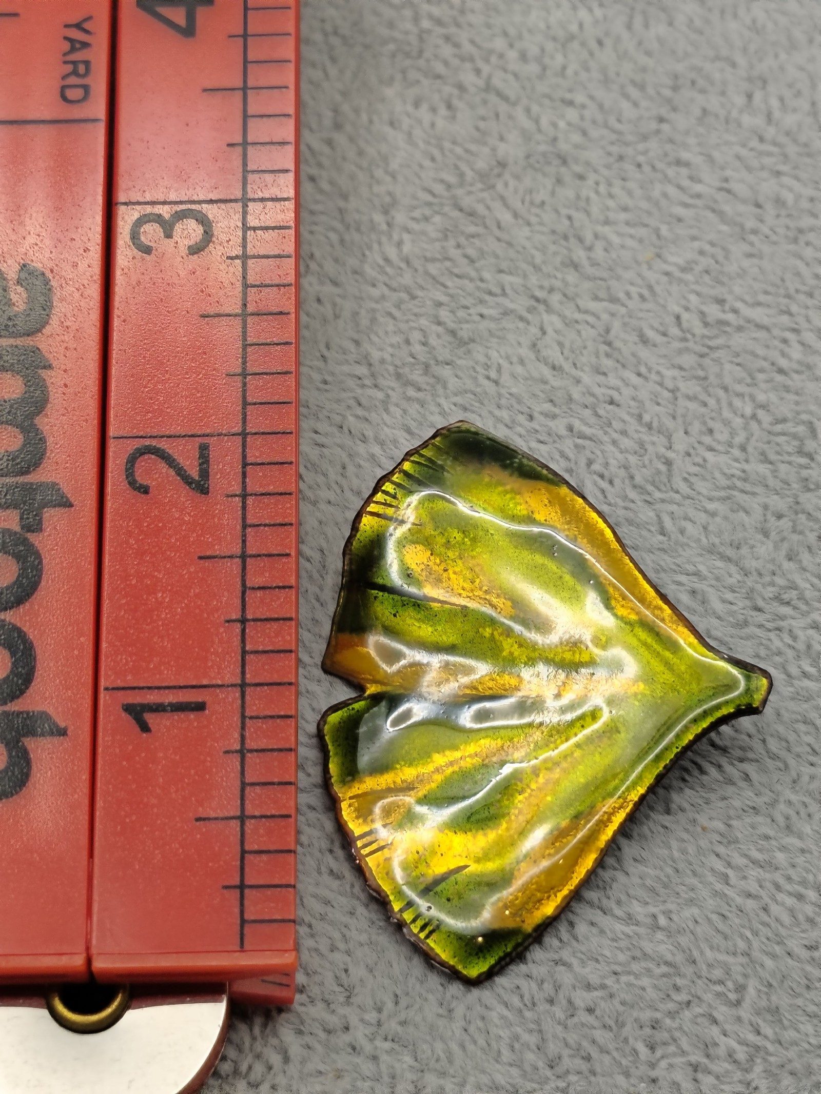 Vintage Green & Yellow Enamel Leaf Brooch Pin image 6