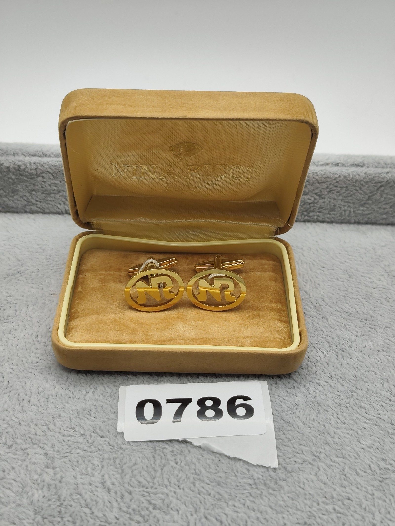 Nina Ricci Gold Tone NR Logo Cufflinks Unisex