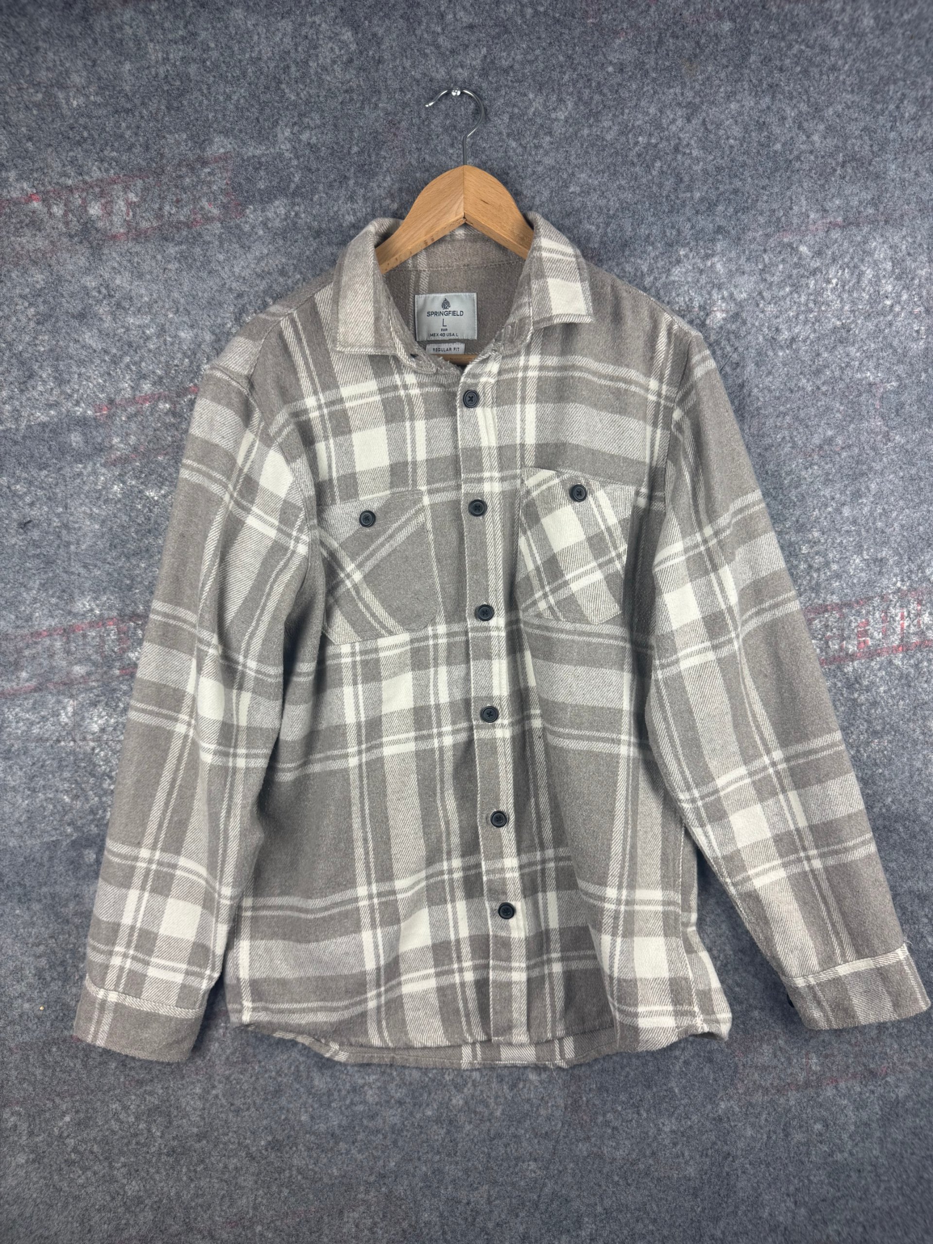 Springfield Grey & White Check Overshirt Large Regular Fit