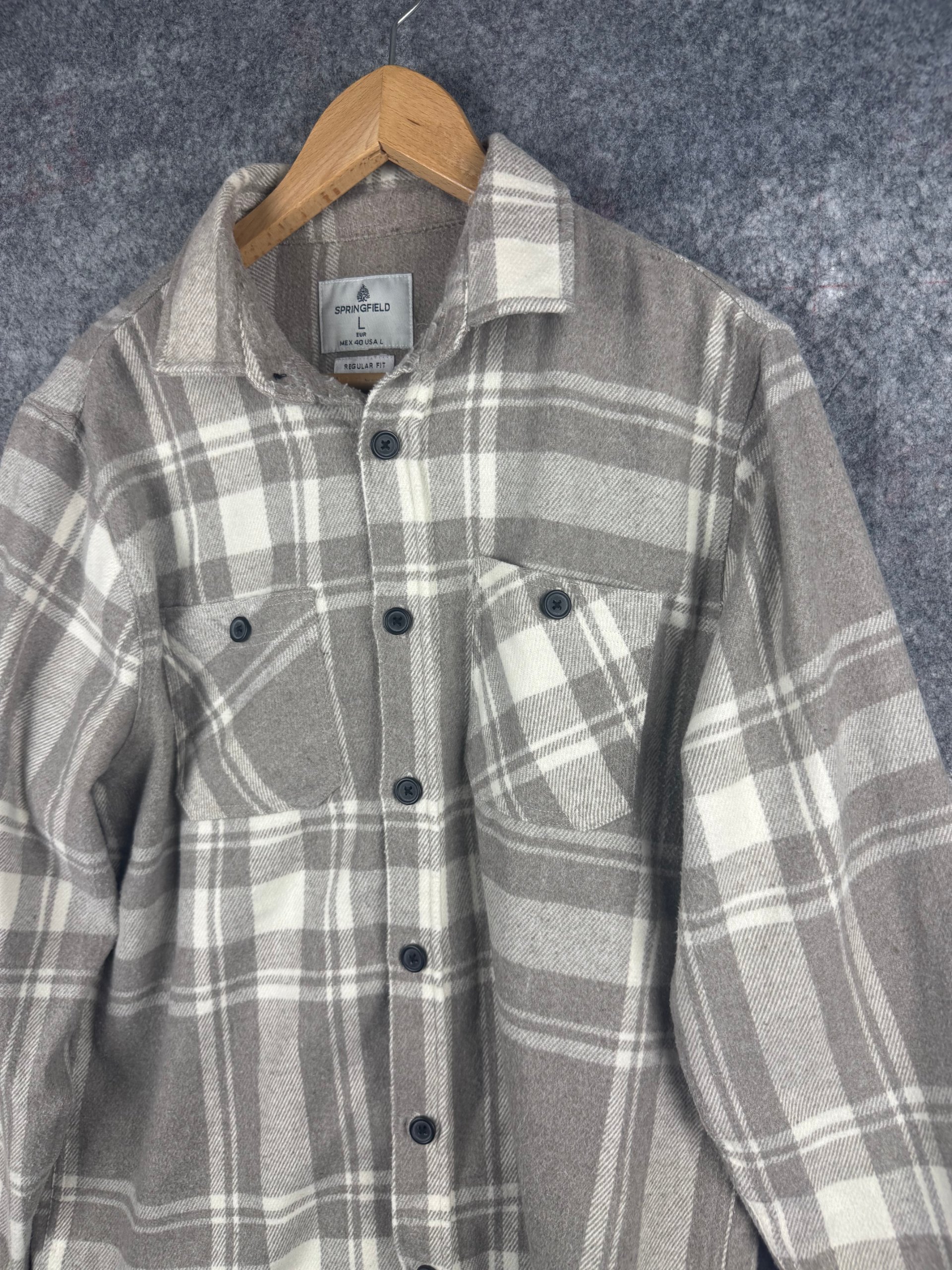 Springfield Grey & White Check Overshirt Large Regular Fit image 2