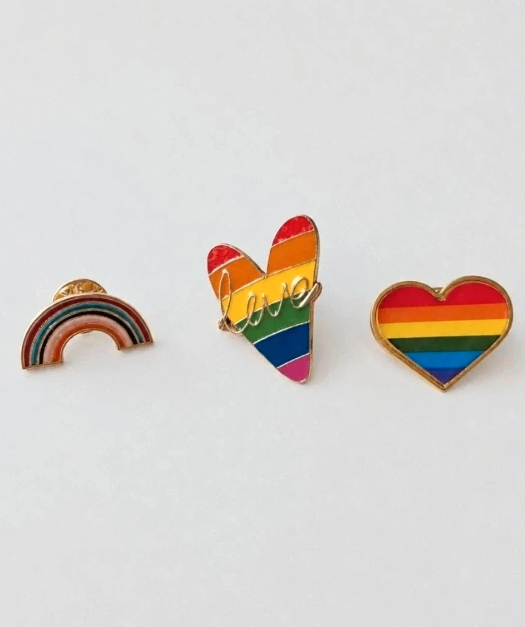 Set of 3 Rainbow Love Heart Enamel Pin Badges Colourful Cute Pins