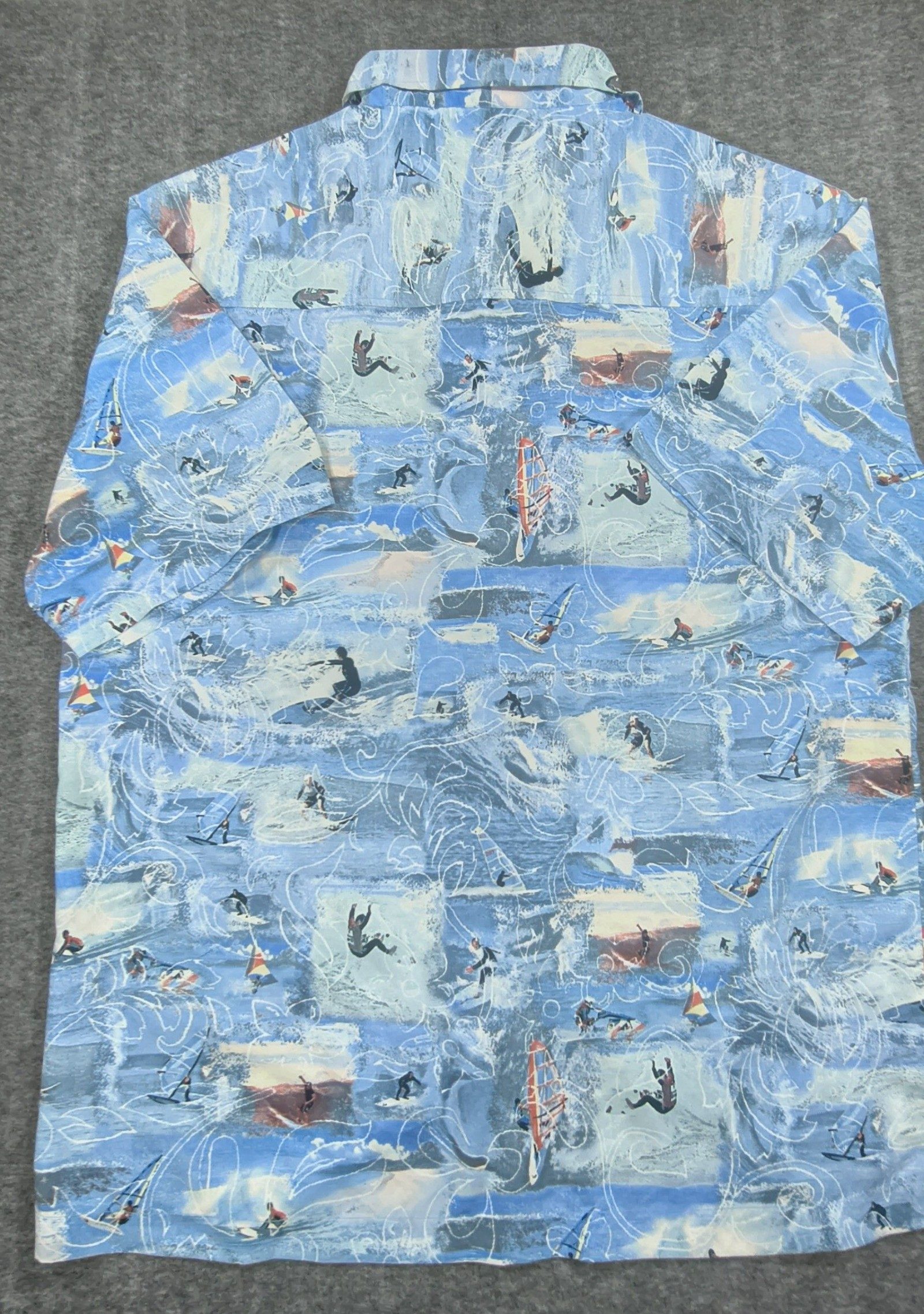 Sideout Blue & White Cool Surf Print Hawaiian Shirt Medium Big Waves image 8