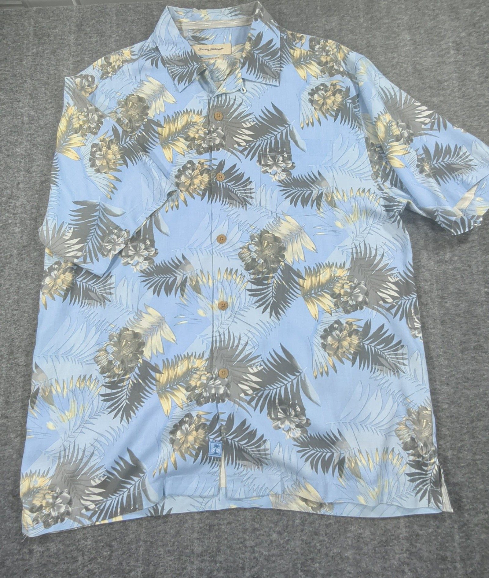 Tommy Bahama Men's Blue Floral Palm Silk Shirt Large Original Fit