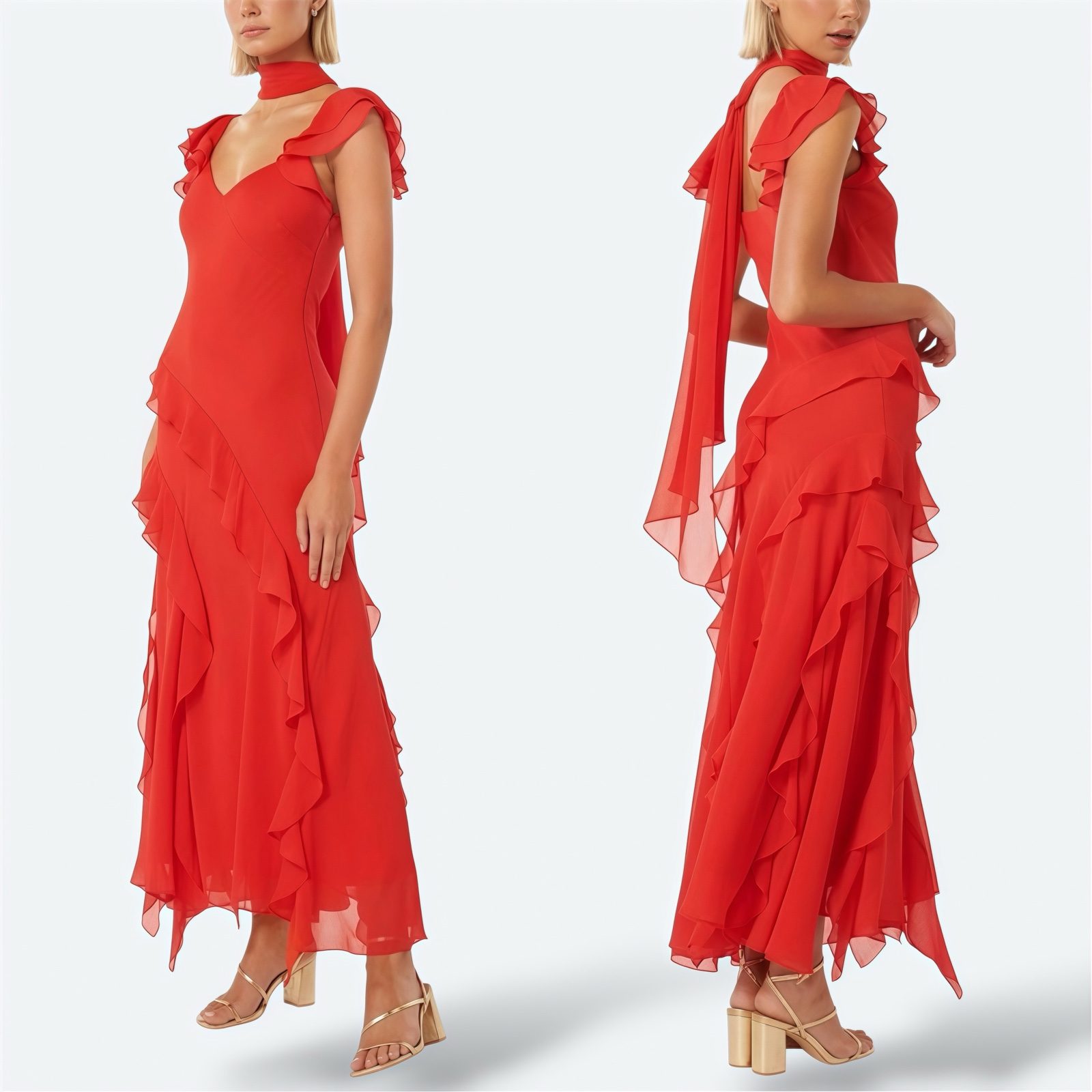 Forever New Polly Ruffle Sleeve Maxi Dress Red M / AU 10 / US 6 Scarf Cocktail
