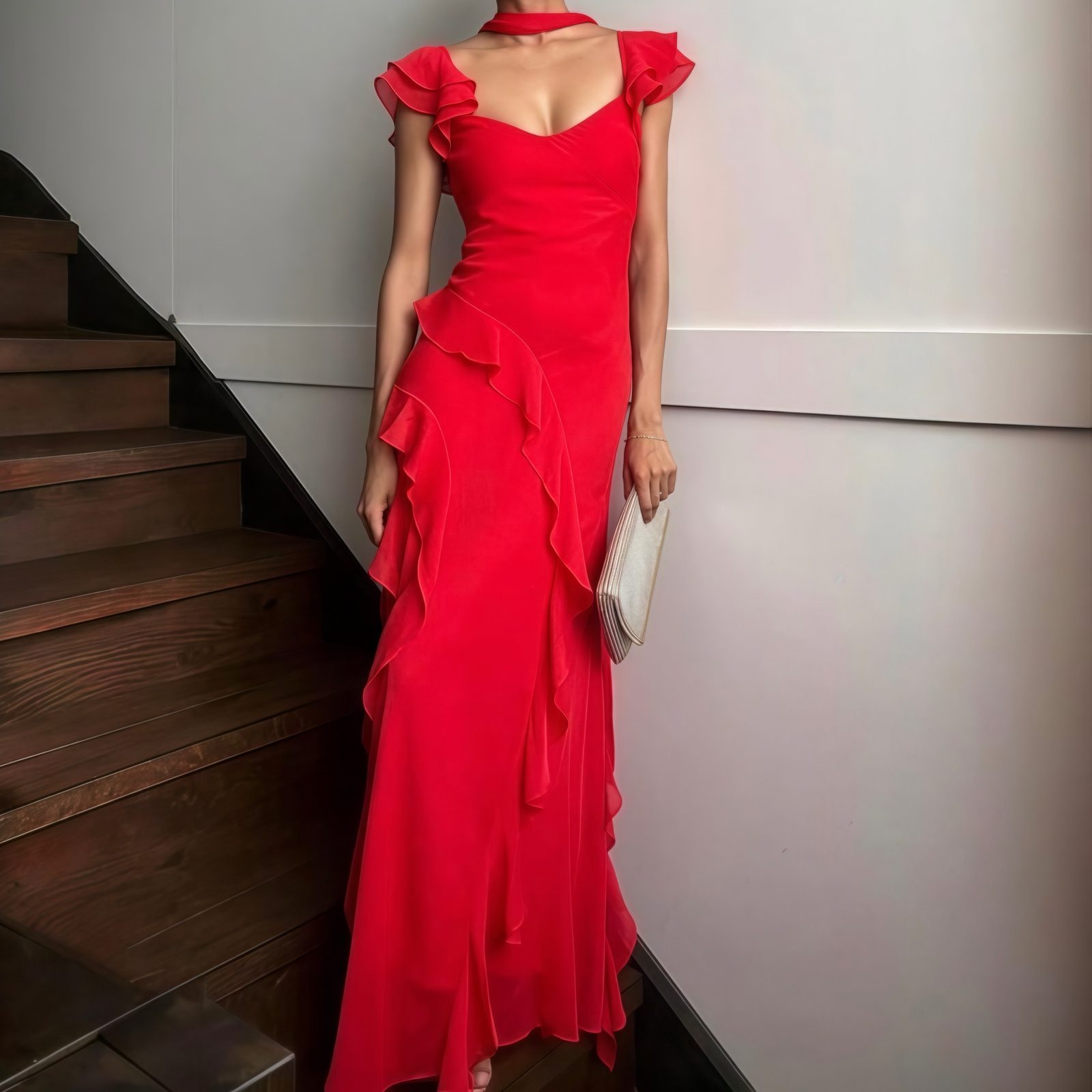 Forever New Polly Ruffle Sleeve Maxi Dress Red M / AU 10 / US 6 Scarf Cocktail image 4