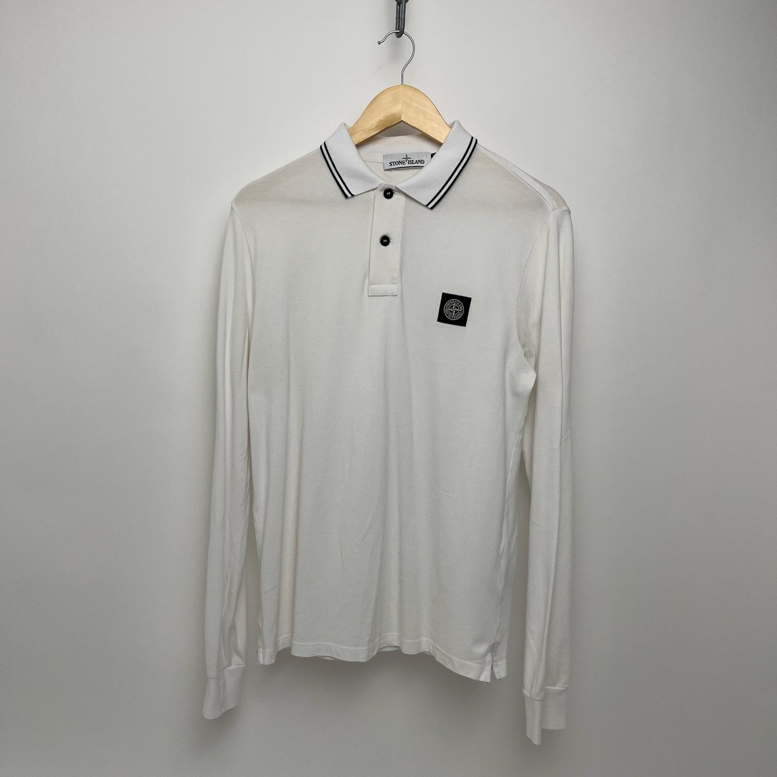Stone Island White Long Sleeve Polo Shirt - M