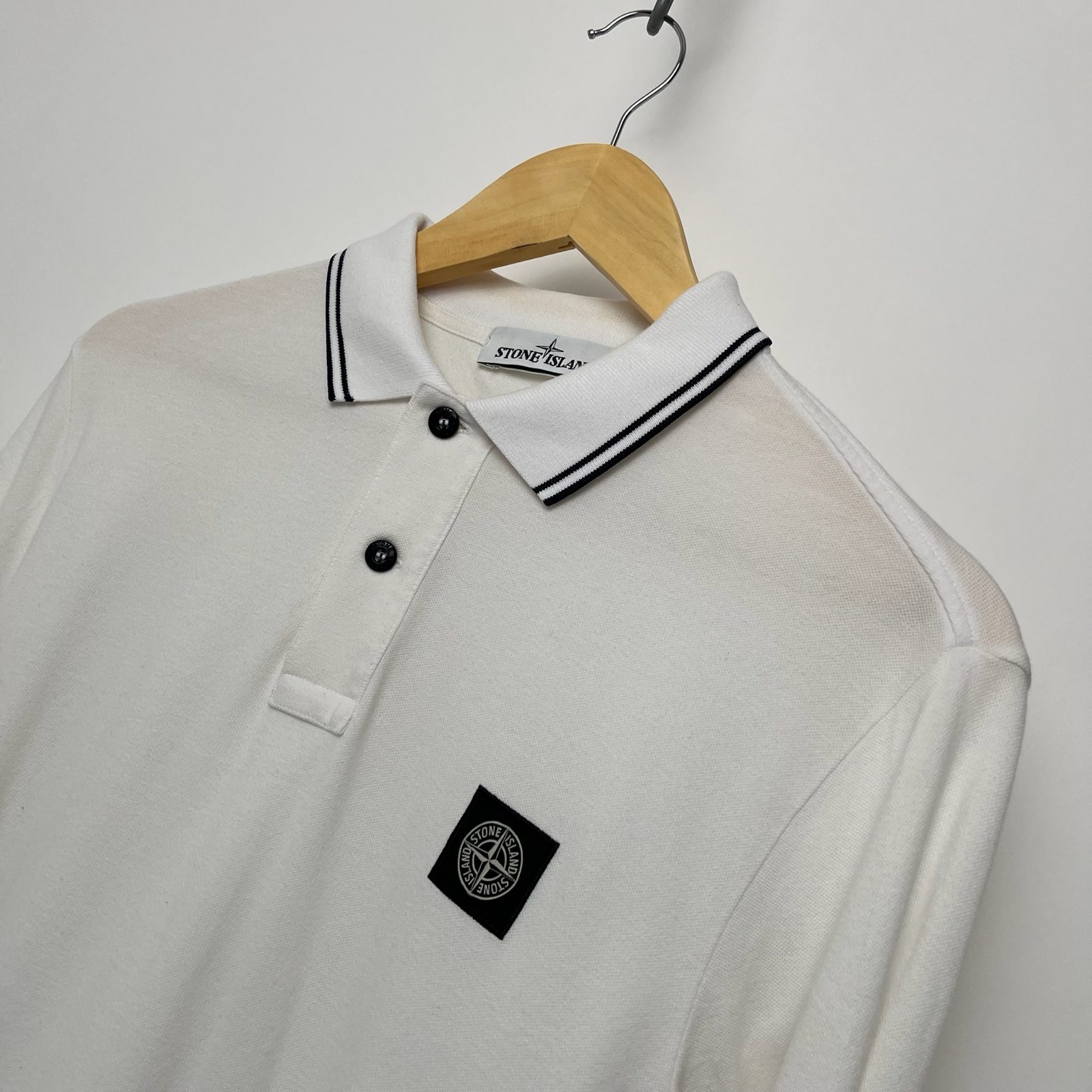 Stone Island White Long Sleeve Polo Shirt - M image 2