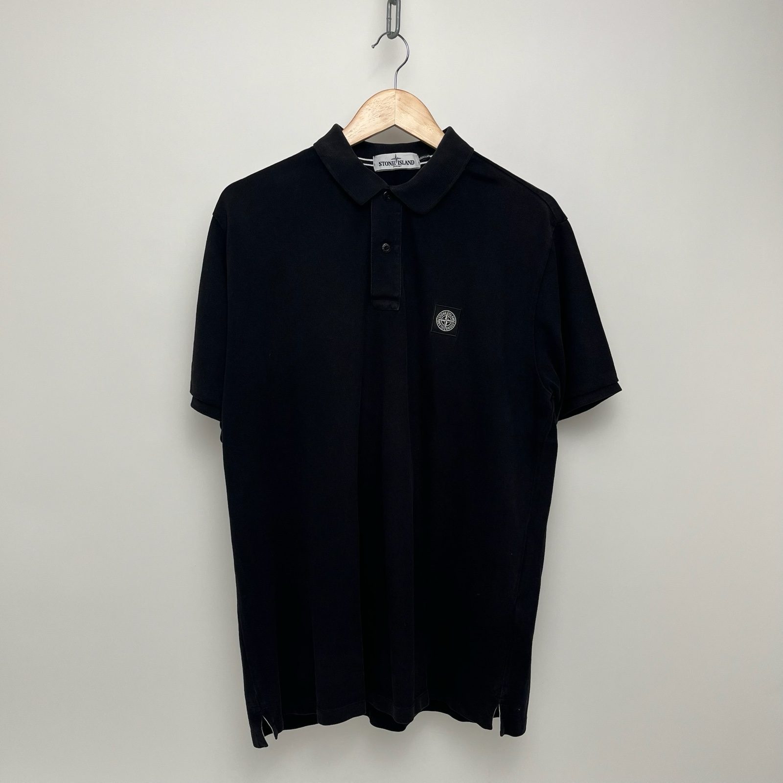 Stone Island Black Chest Logo Cotton Polo Shirt - XXL