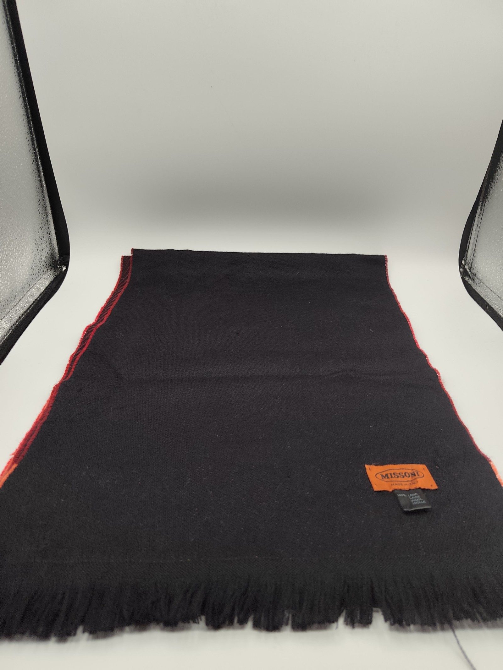 Missoni Black & Red Wool Blend Scarf One Size
