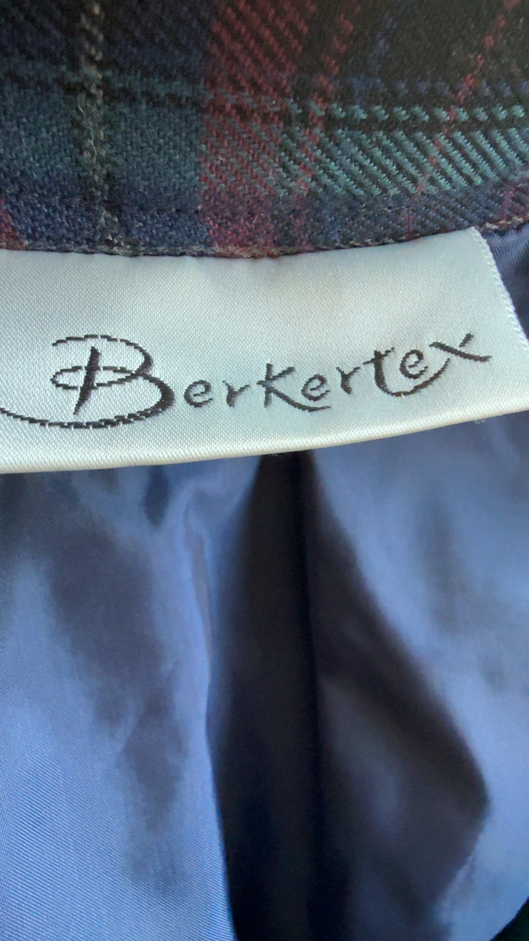 Berkertex Navy Multi Plaid Pencil Skirt UK 12 Polyester Viscose Nylon Lined image 3