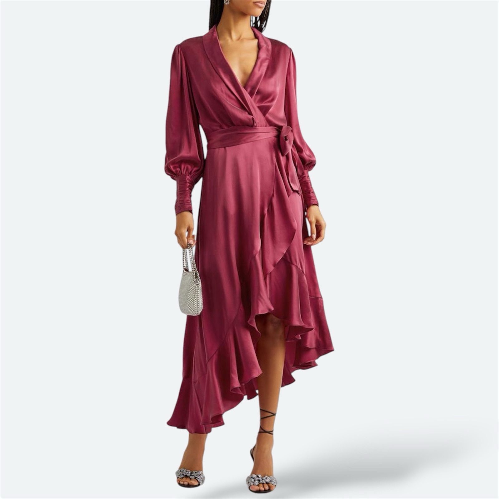 Zimmermann Silk Wrap Midi Dress 0 / AU 8 / US 4 Long Sleeve Ruffle Belted