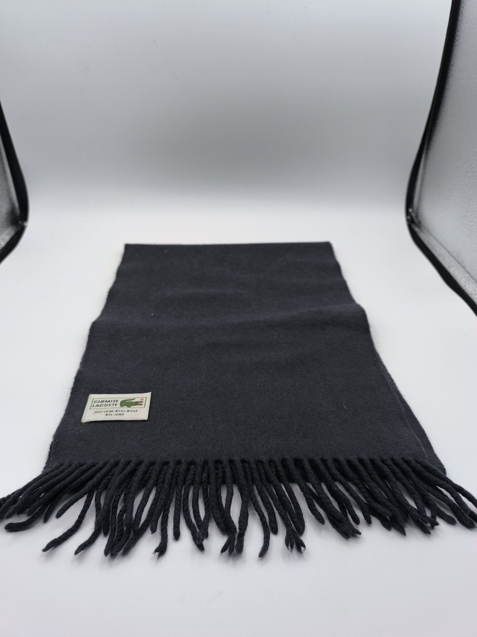 Lacoste Black Wool Scarf 100% Wool Classic Croc Logo