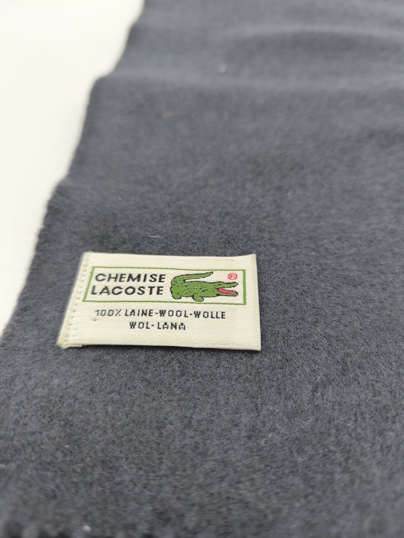 Lacoste Black Wool Scarf 100% Wool Classic Croc Logo image 2