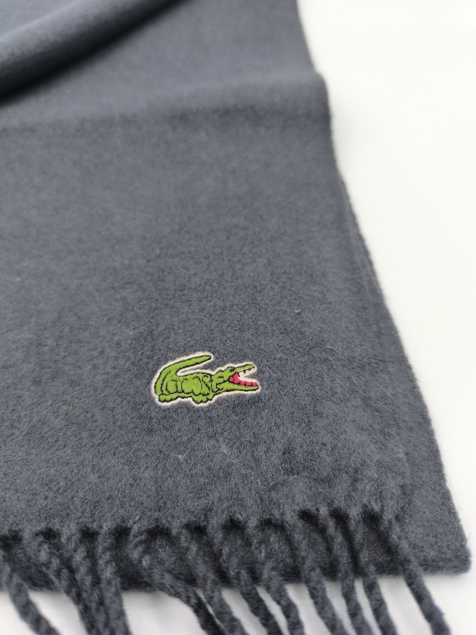 Lacoste Black Wool Scarf 100% Wool Classic Croc Logo image 5