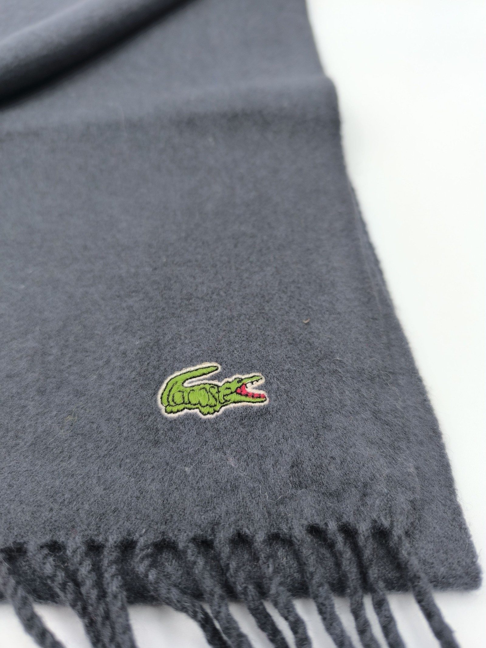 Lacoste Black Wool Scarf 100% Wool Classic Croc Logo image 6