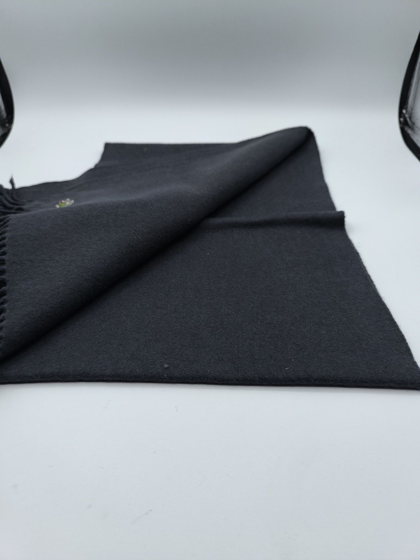 Lacoste Black Wool Scarf 100% Wool Classic Croc Logo image 7