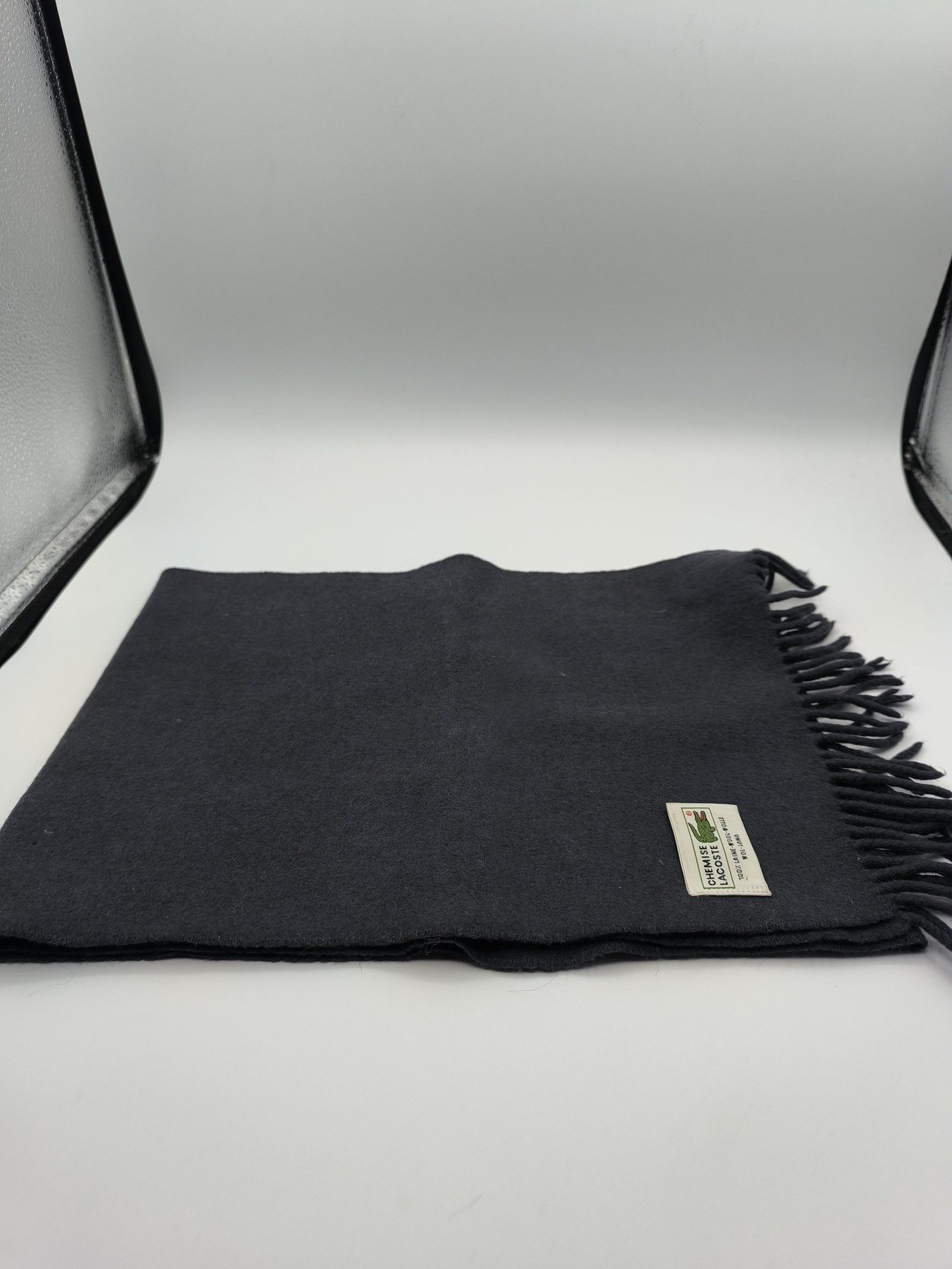 Lacoste Black Wool Scarf 100% Wool Classic Croc Logo image 9