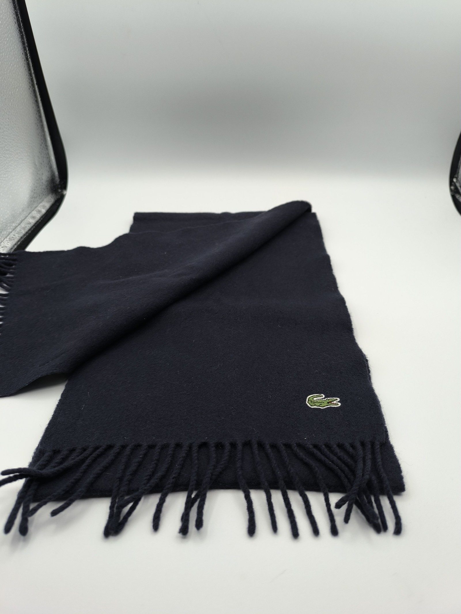 Lacoste Navy Wool Scarf 100% Wool Soft Warm image 4