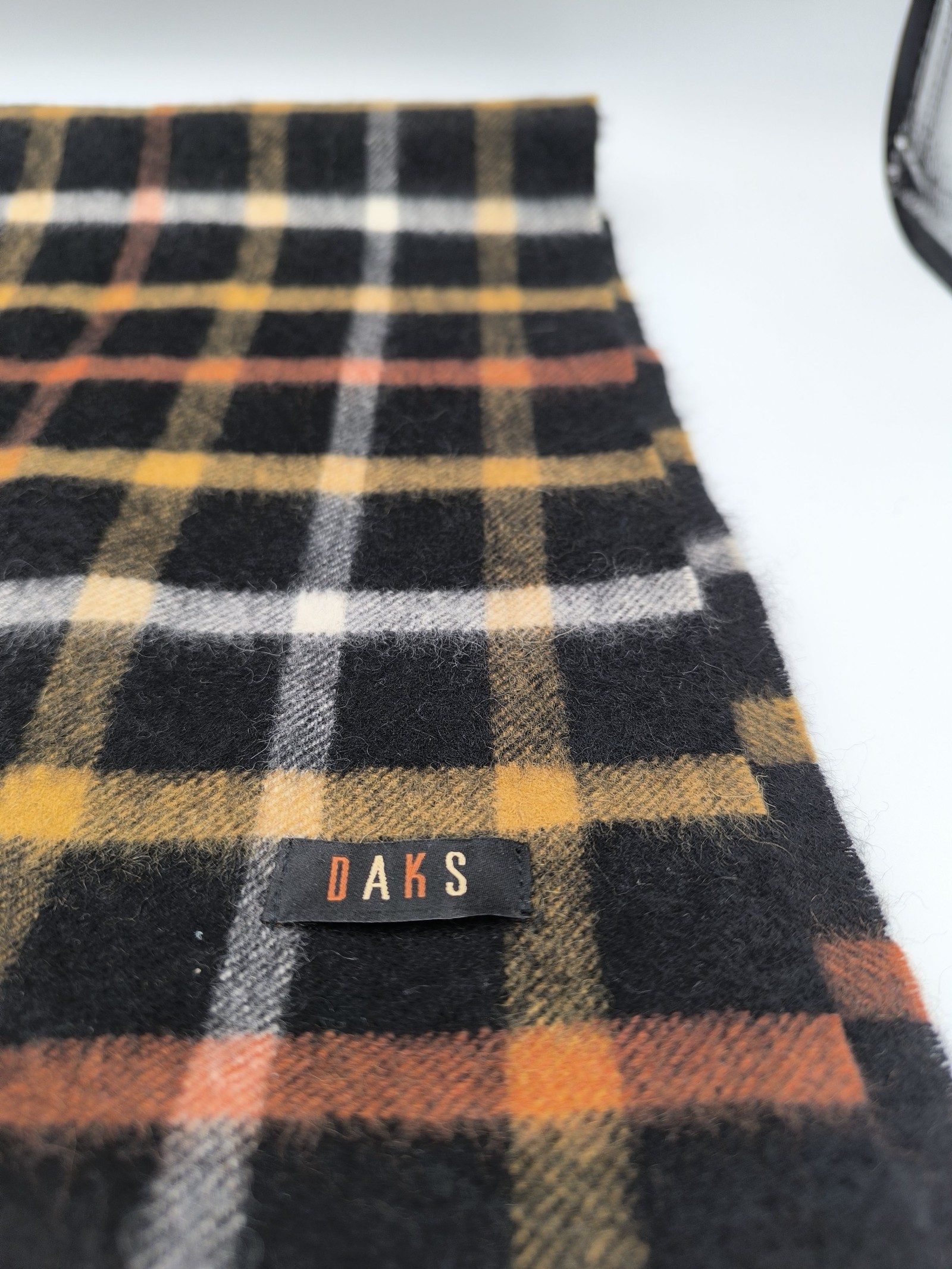 DAKS Black & Brown Check Wool Scarf image 2