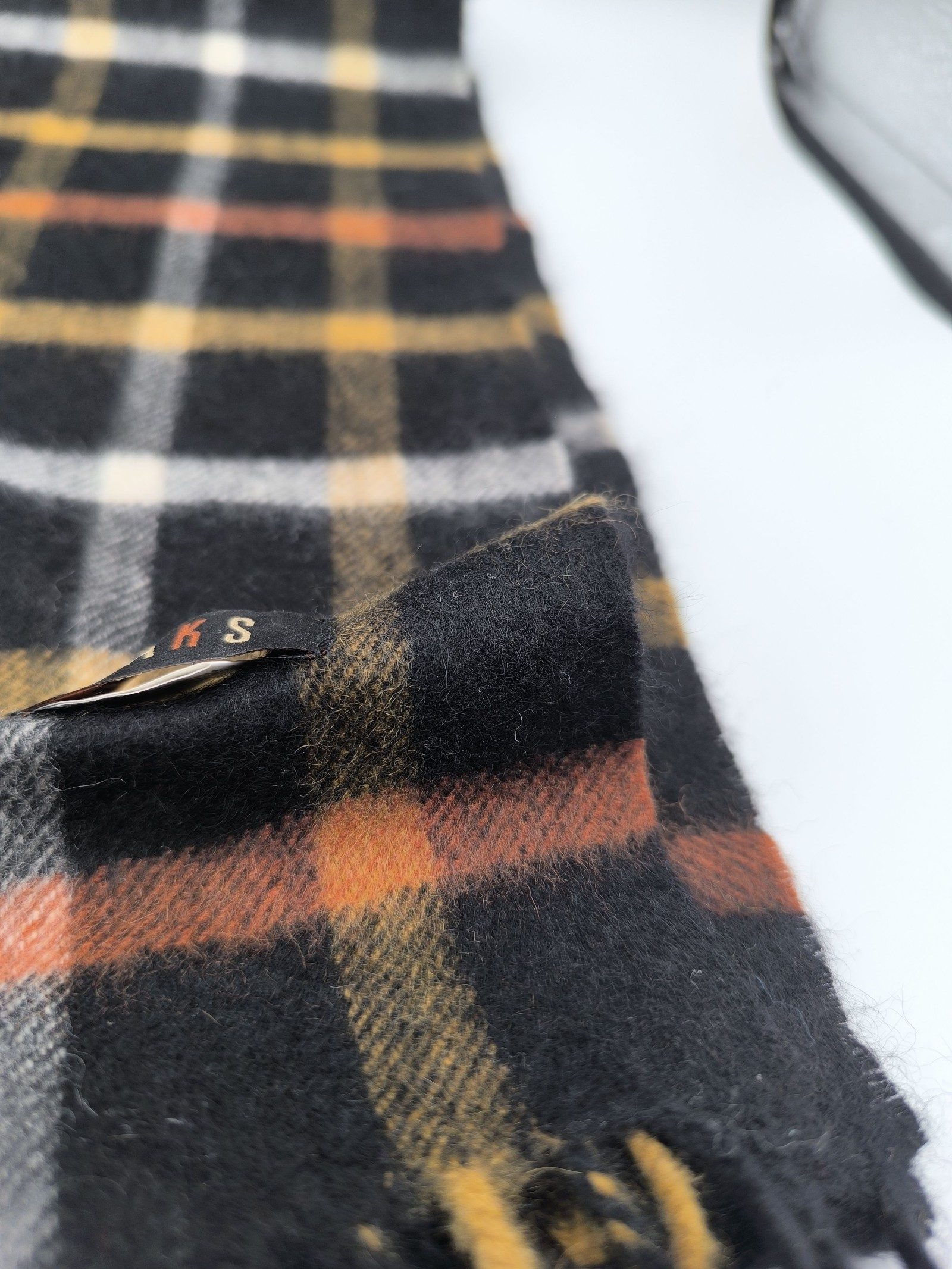 DAKS Black & Brown Check Wool Scarf image 3