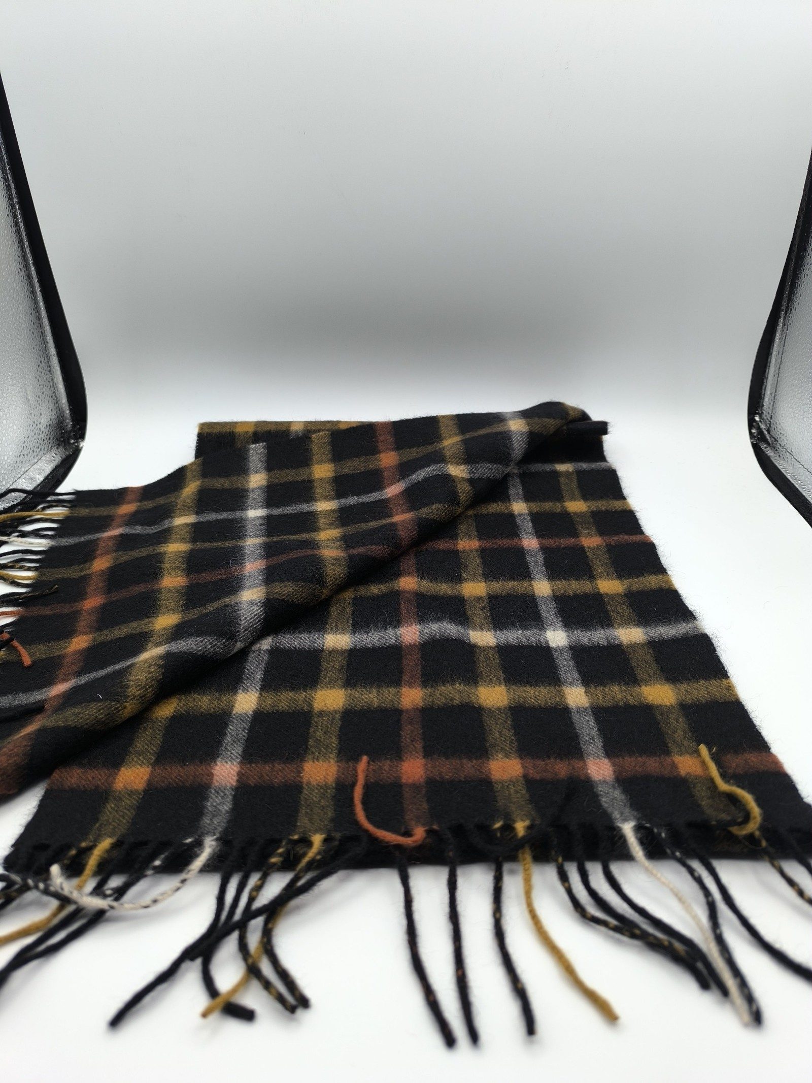 DAKS Black & Brown Check Wool Scarf image 4