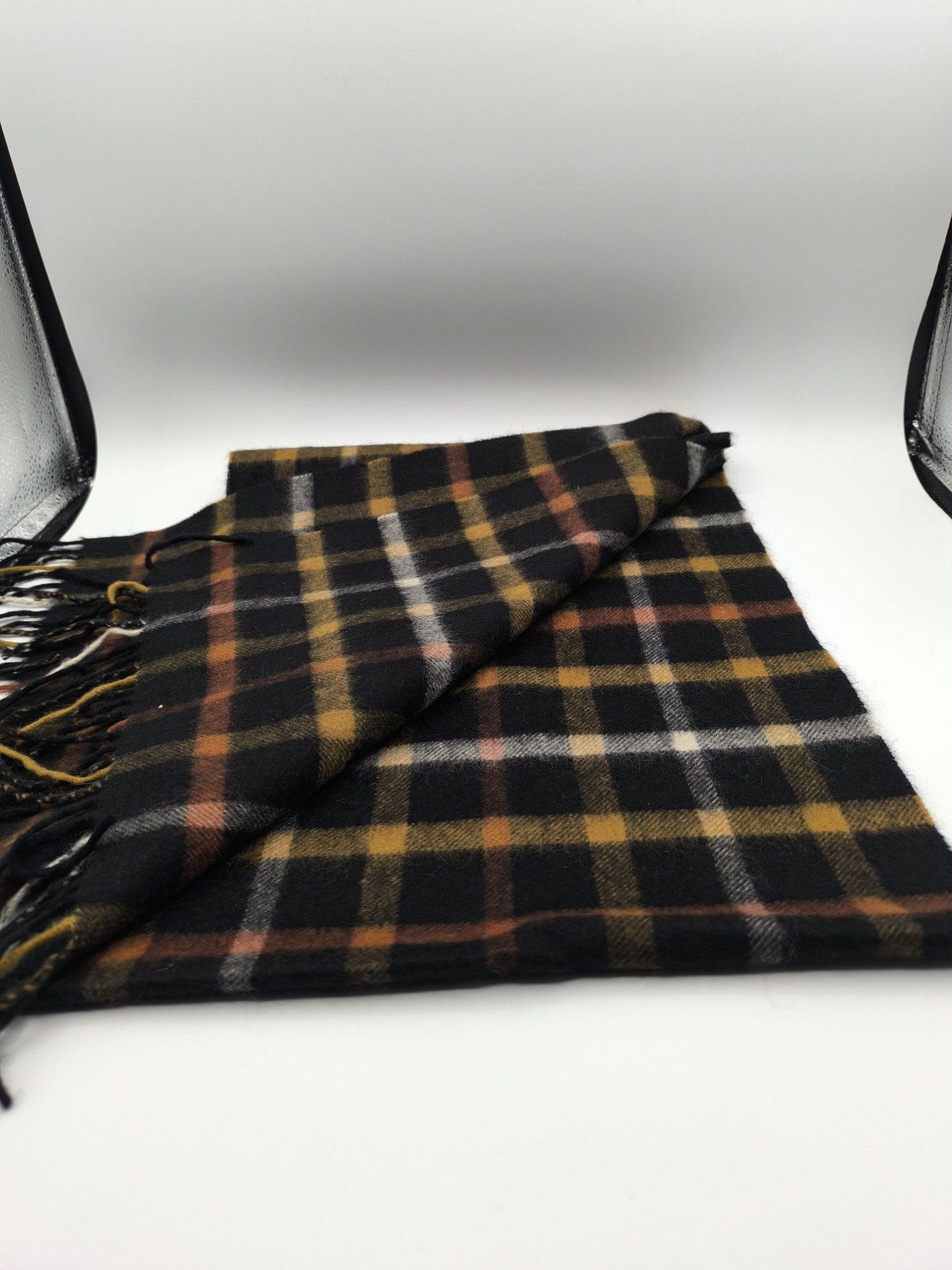 DAKS Black & Brown Check Wool Scarf image 5
