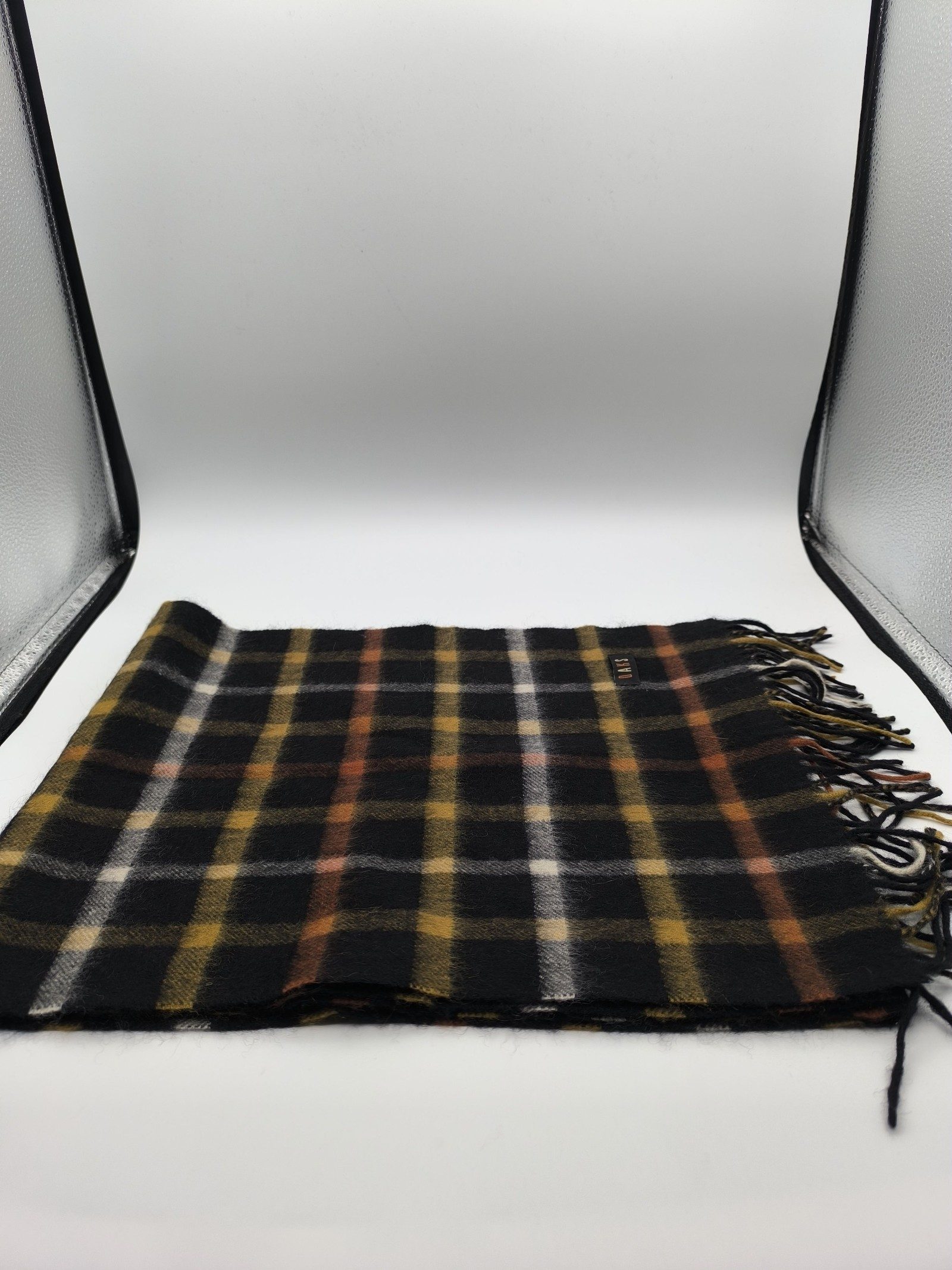 DAKS Black & Brown Check Wool Scarf image 6