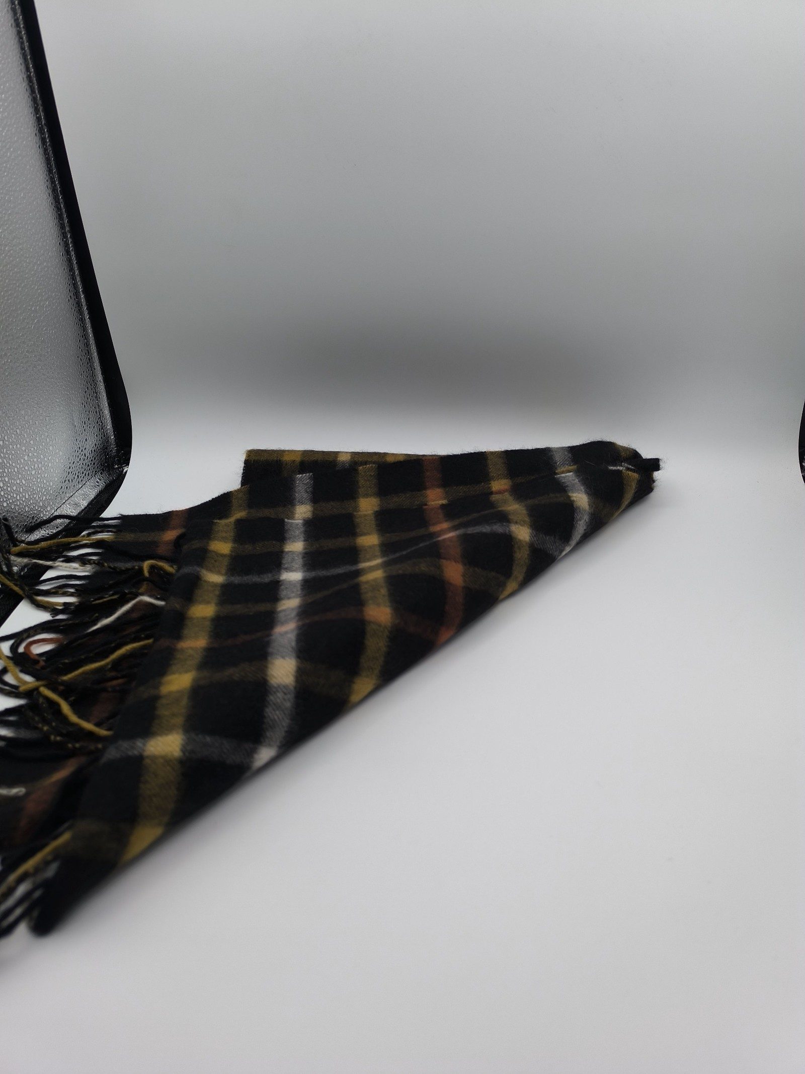 DAKS Black & Brown Check Wool Scarf image 7