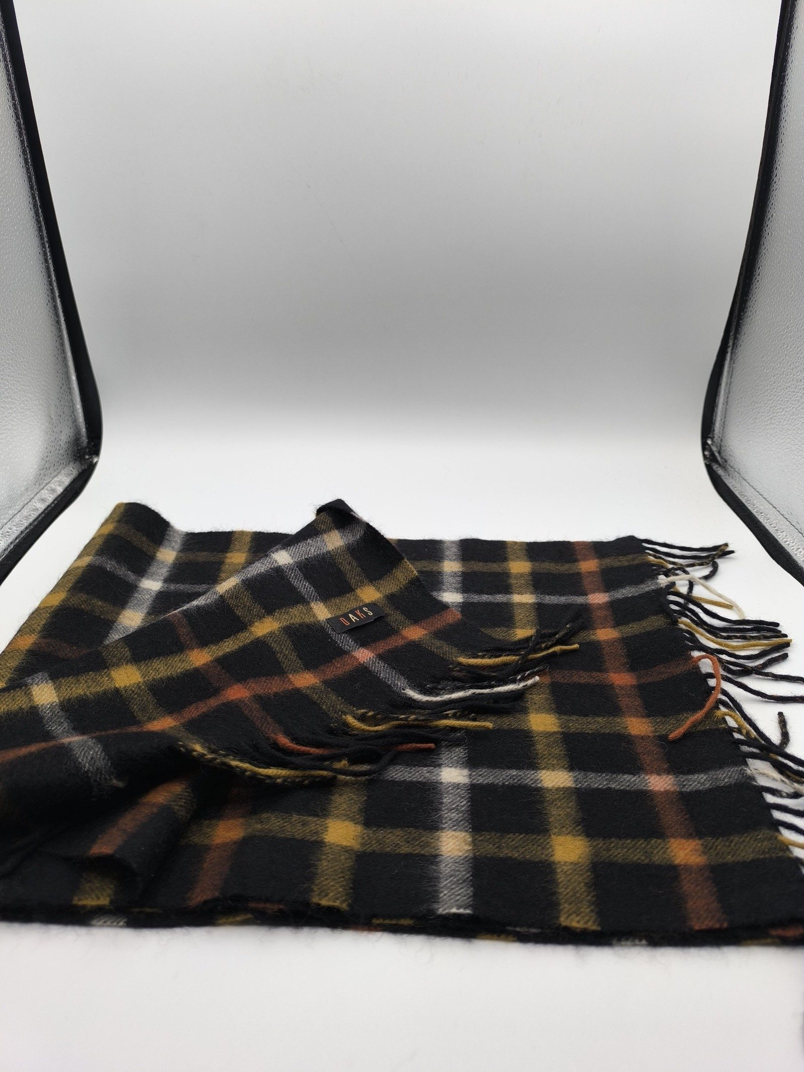 DAKS Black & Brown Check Wool Scarf image 8