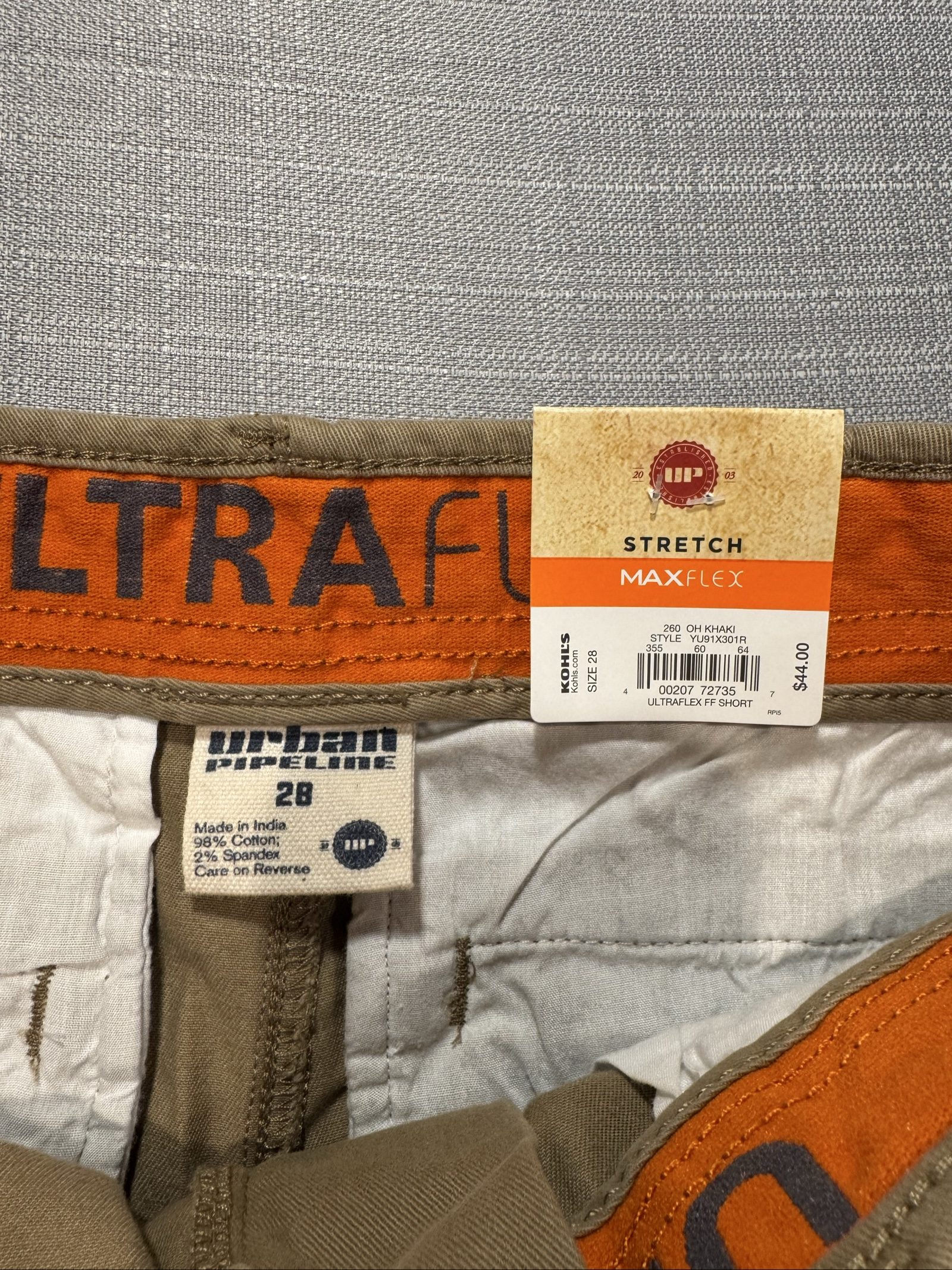 Men’s NWT Urban Pipeline MaxFlex Stretch Chino Shorts – Khaki – 28 image 6
