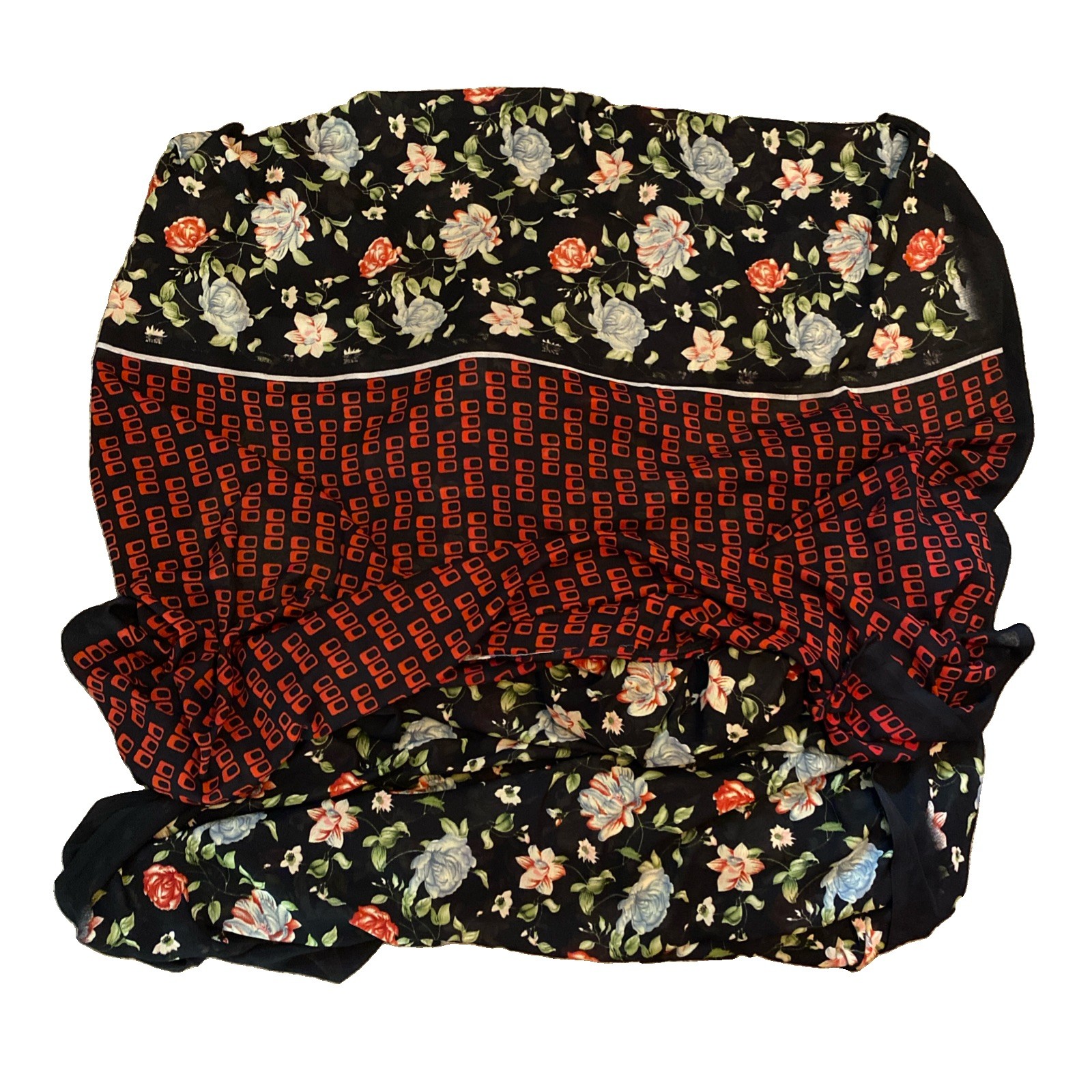6m x 1.1m Floral Fabric Semi Sheer Polyester Chiffon Dressmaking Black Red