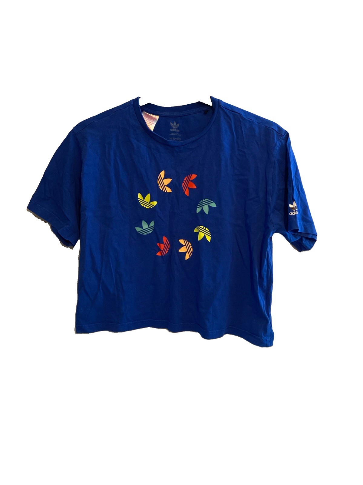 Adidas Crop T-shirt Age 14-15 Royal Blue Shirt Sleeve Cotton