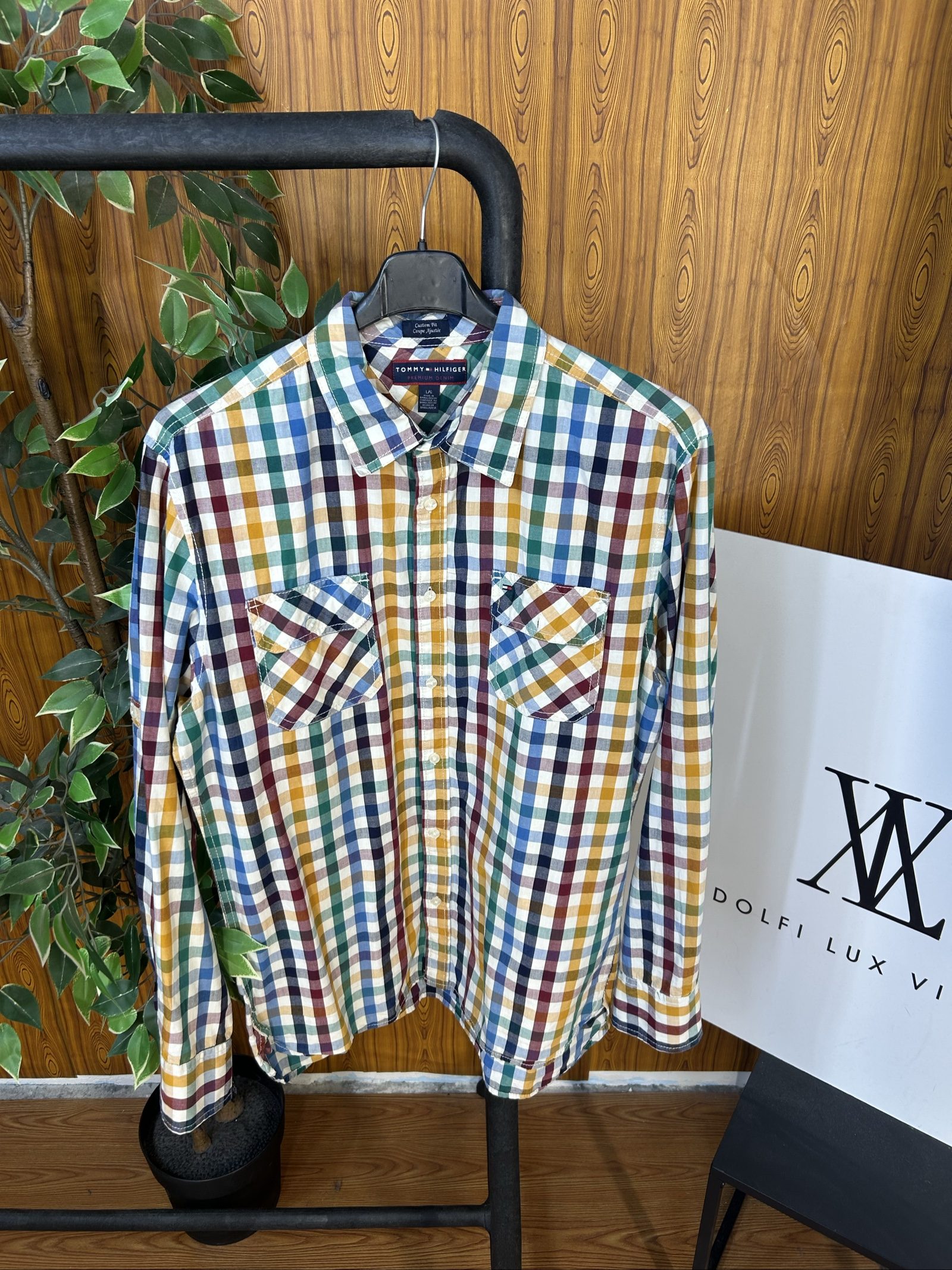 Tommy Hilfiger Men's Multi Colour Check Custom Fit Shirt Large