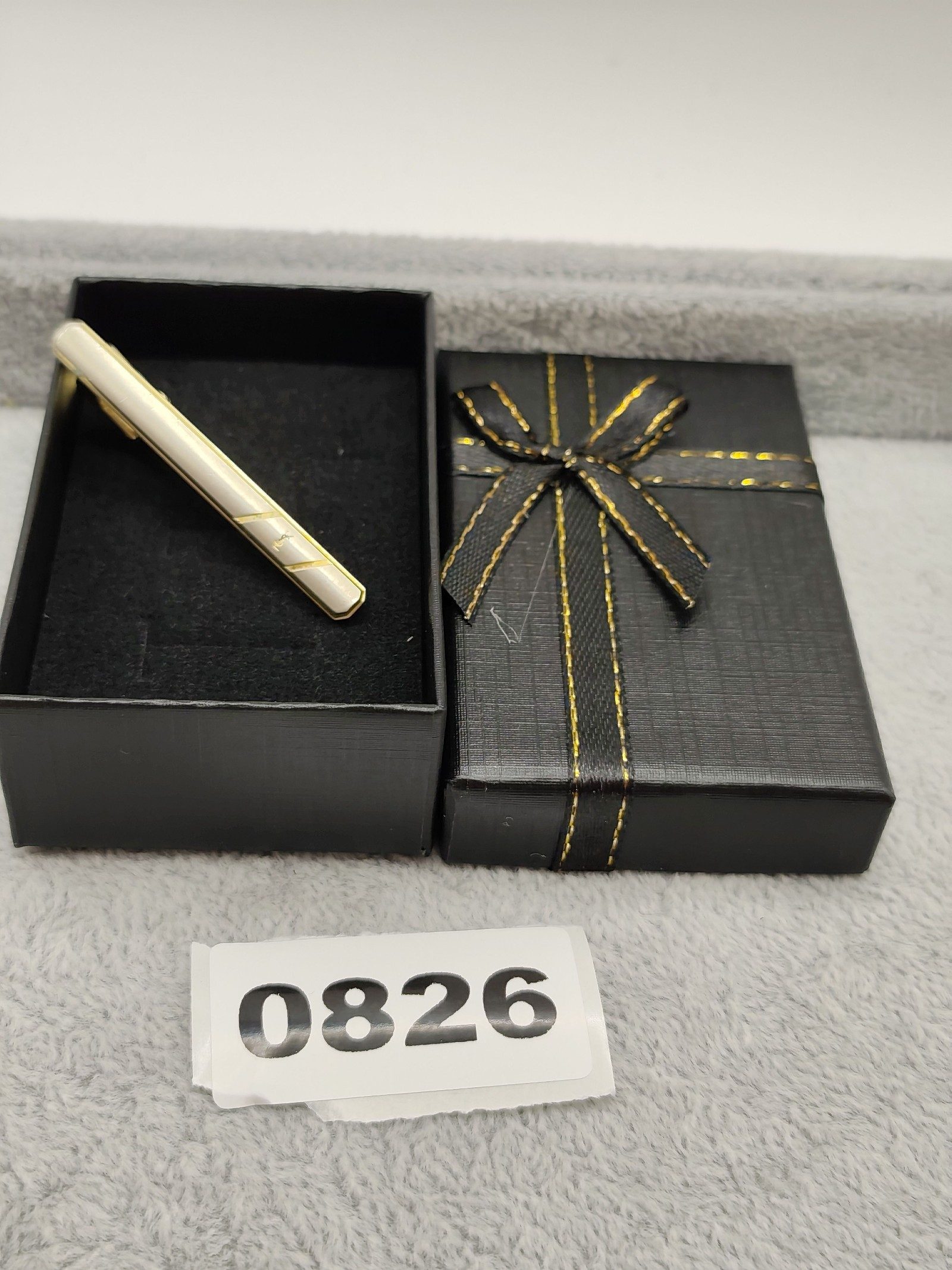 YSL Gold & White Enamel Tie Clip