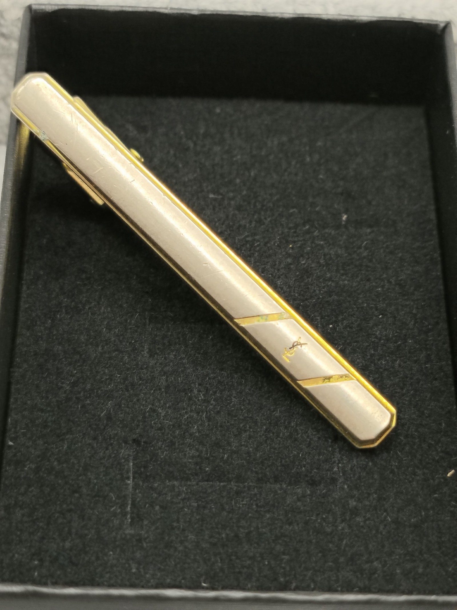 YSL Gold & White Enamel Tie Clip image 2