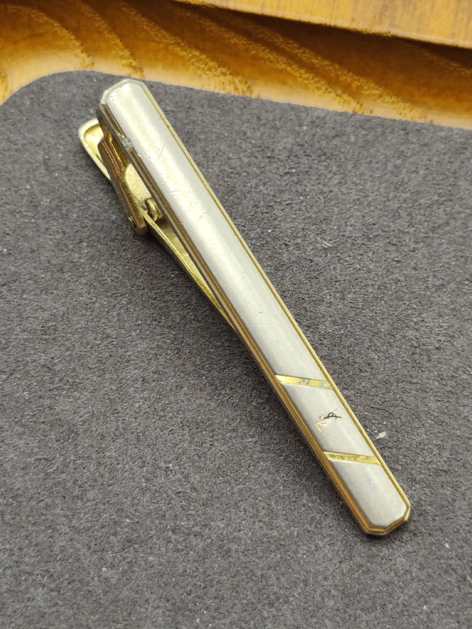 YSL Gold & White Enamel Tie Clip image 3