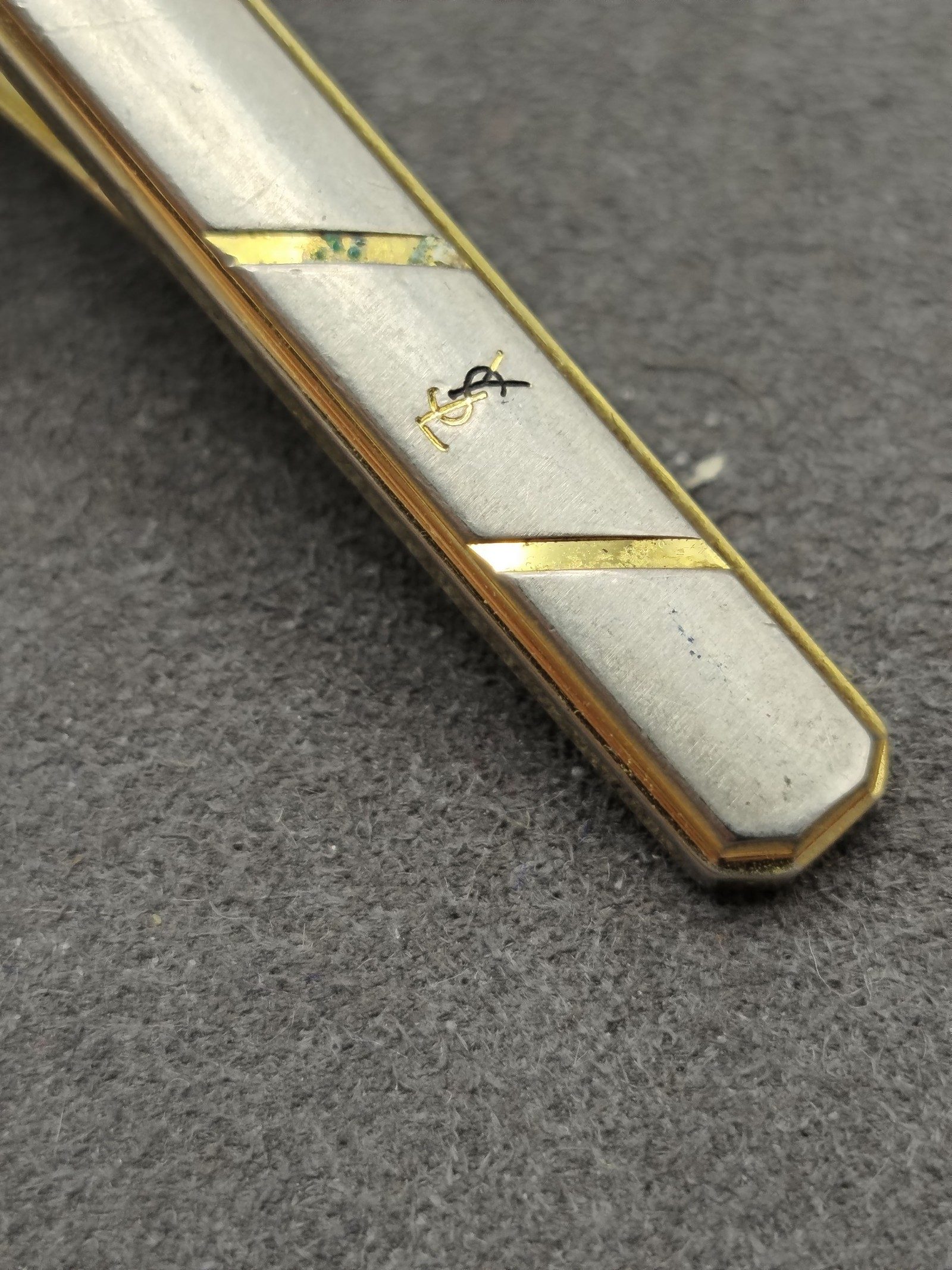 YSL Gold & White Enamel Tie Clip image 4