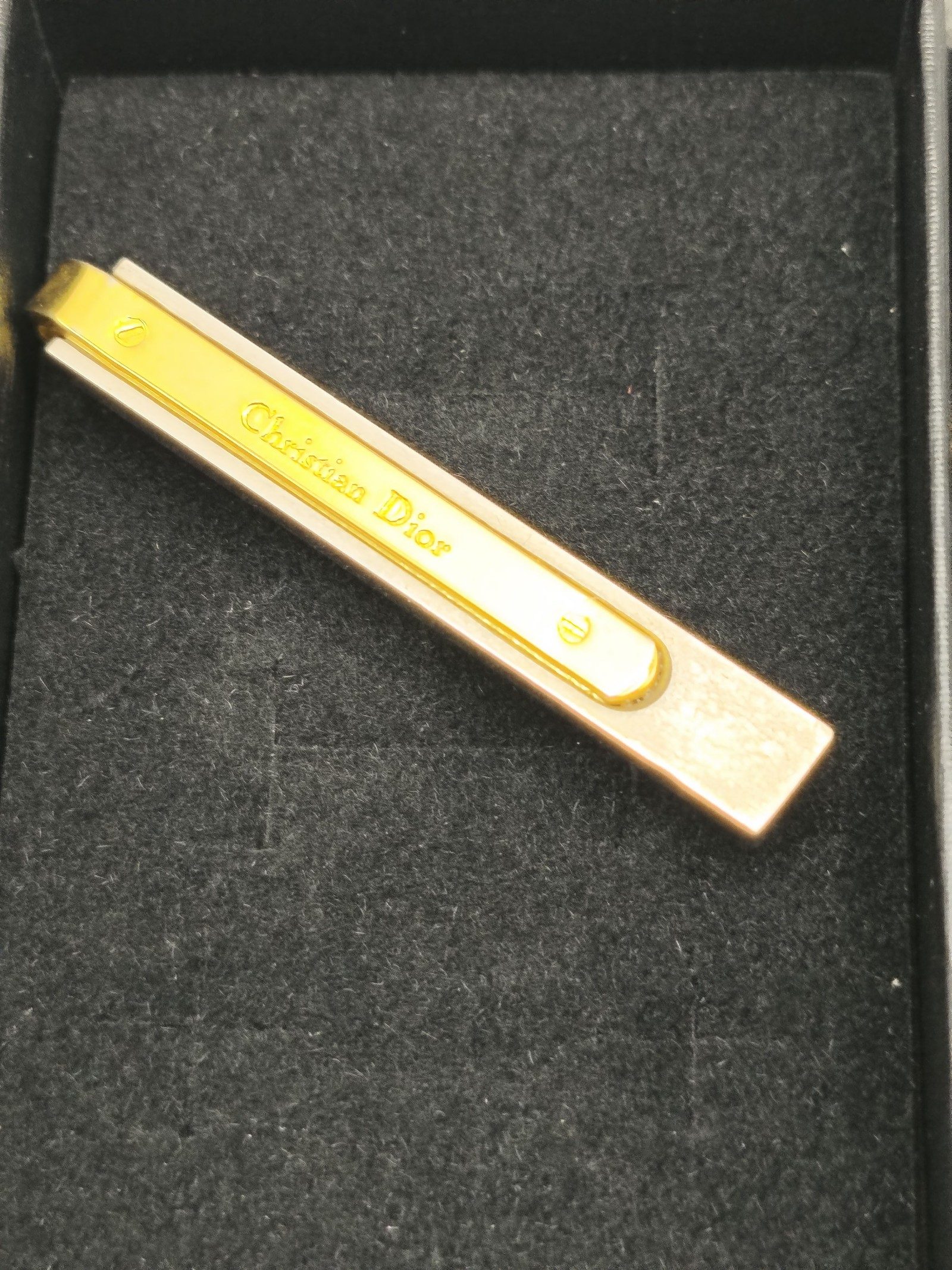 Christian Dior Gold & Silver Tie Clip with Gift Box image 2