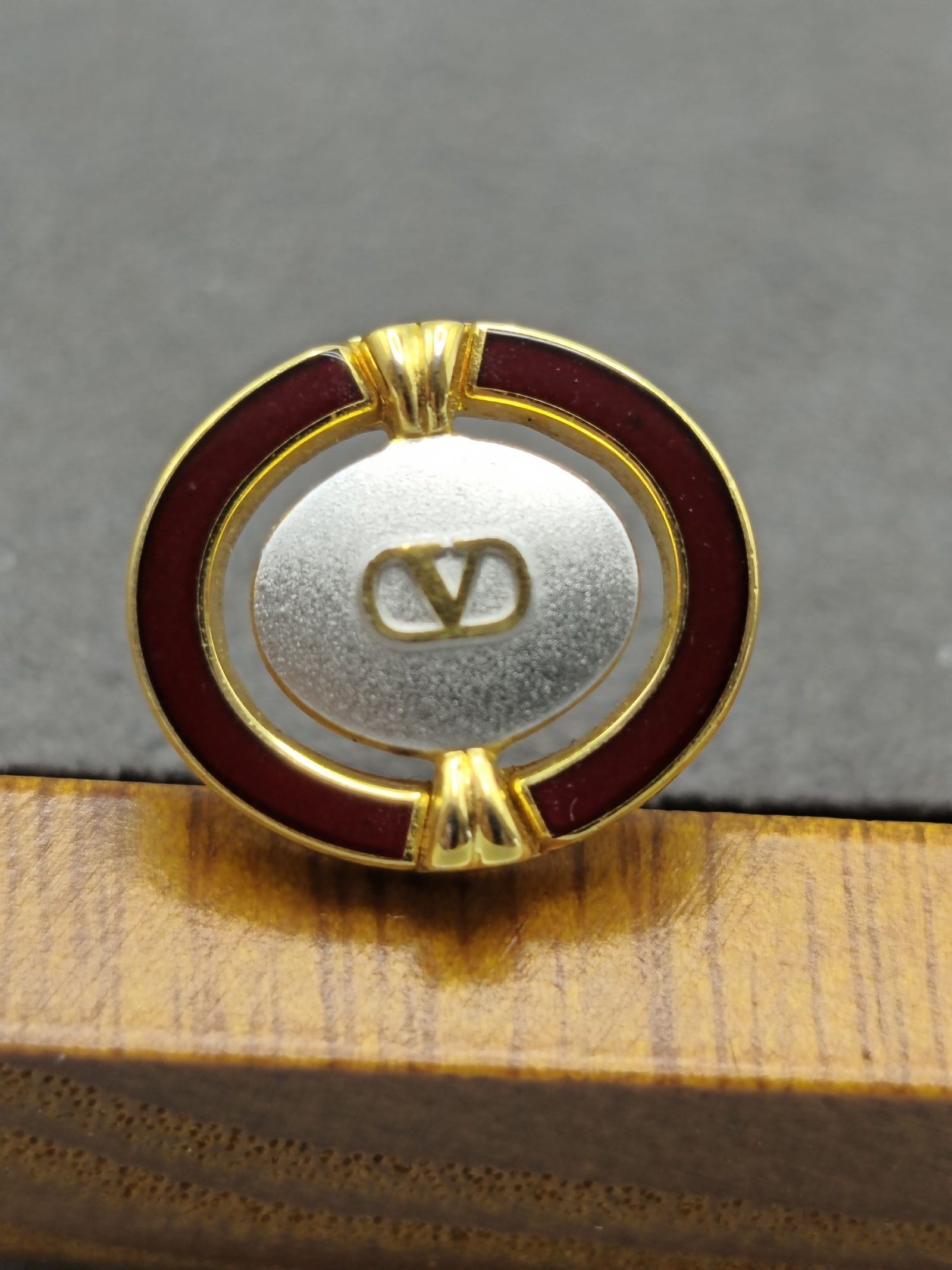 Valentino Gold & Burgundy Logo Tie Pin Brooch image 2