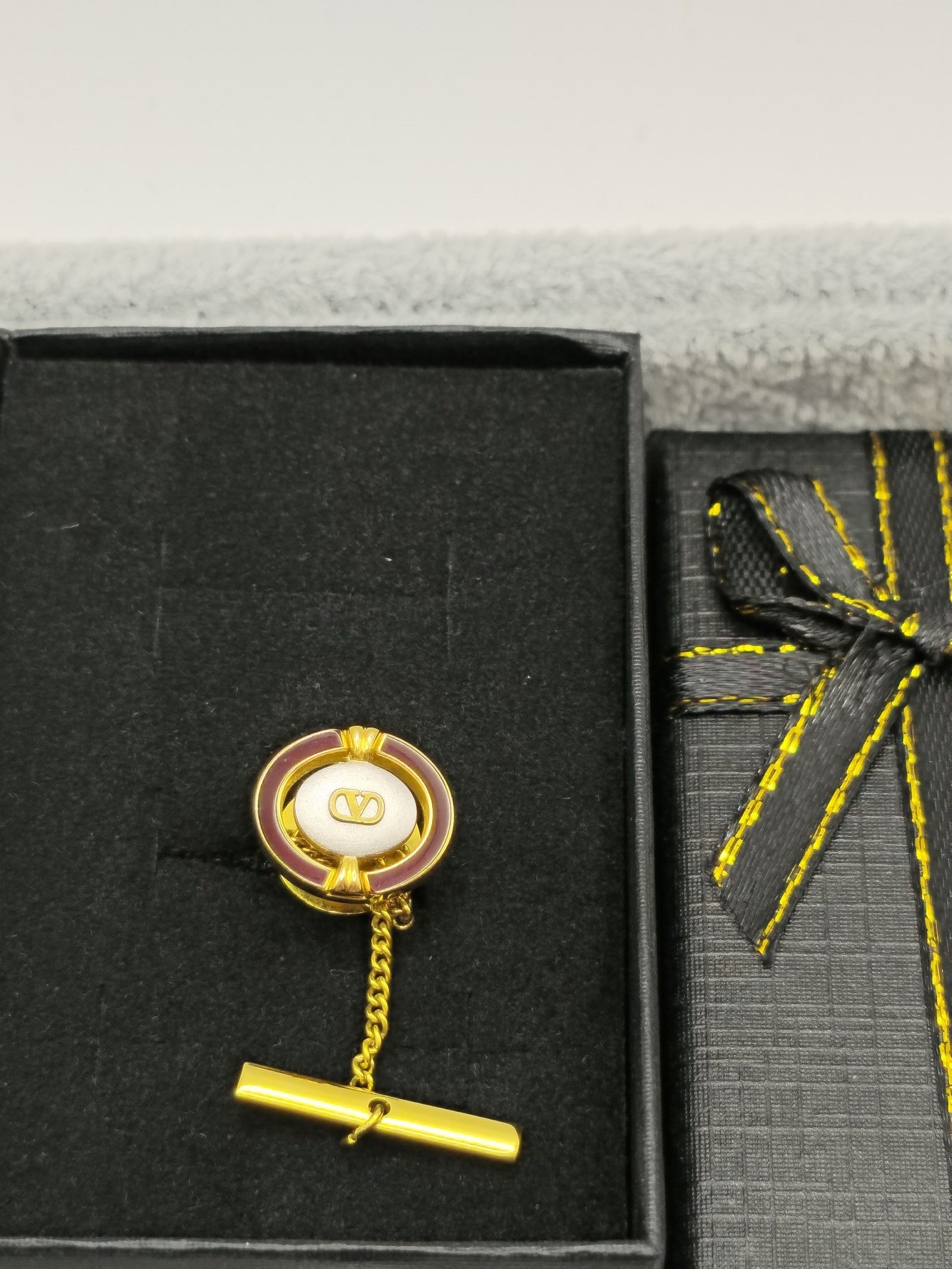 Valentino Gold & Burgundy Logo Tie Pin Brooch image 3