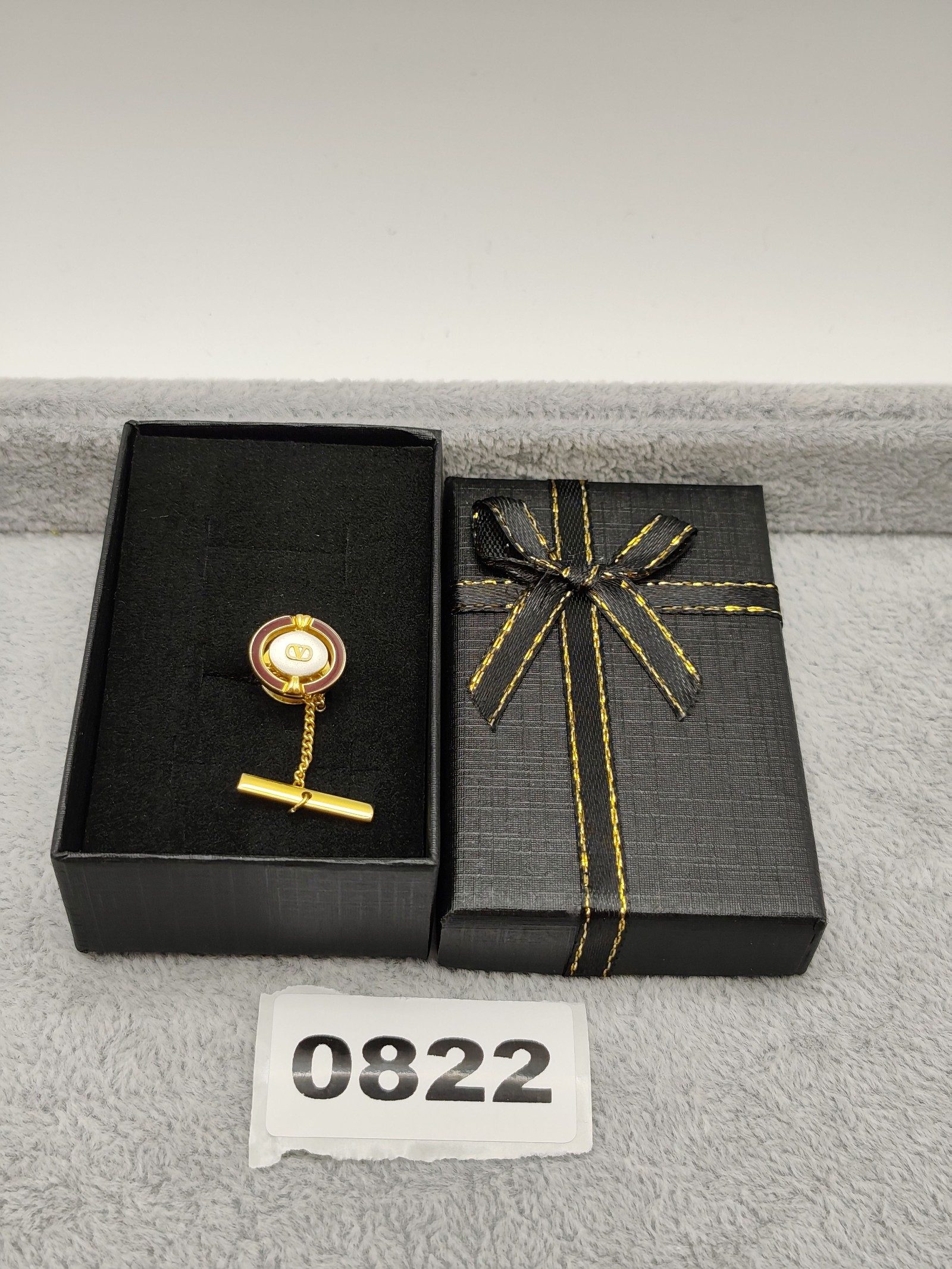 Valentino Gold & Burgundy Logo Tie Pin Brooch