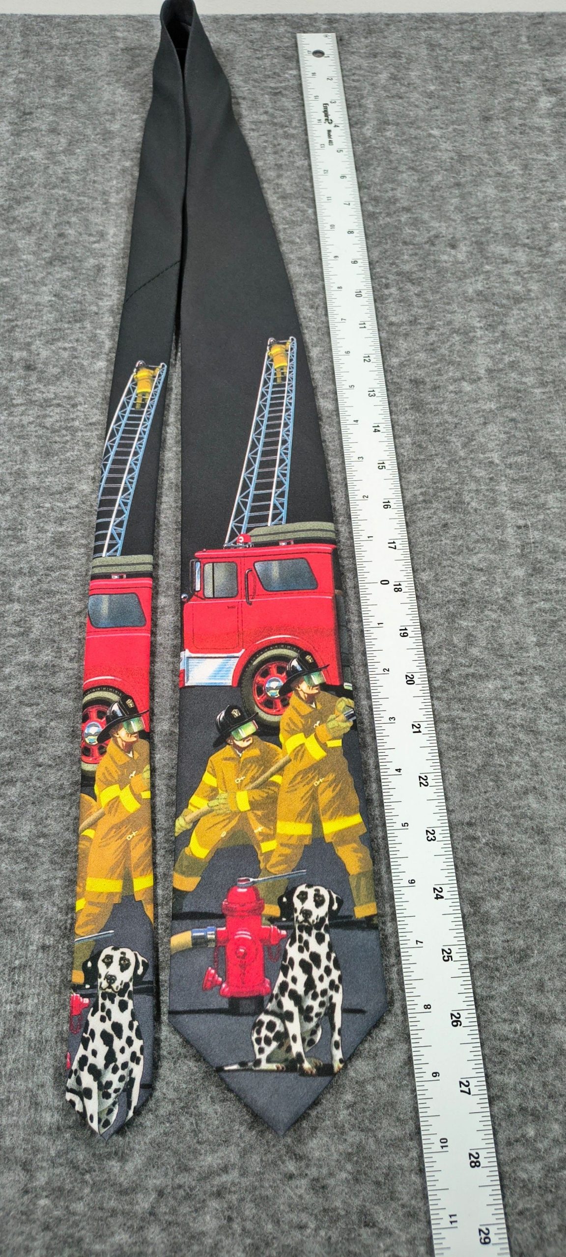 Firefighter Black & Red Fire Truck & Dalmatian Print Neck Tie One Size 911 image 2